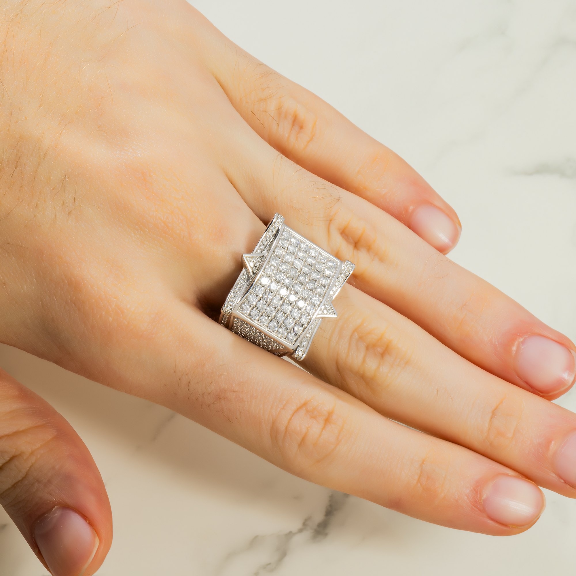 14K GOLD ROUND DIAMOND RECTANGULAR STATEMENT RING 2.39 CT