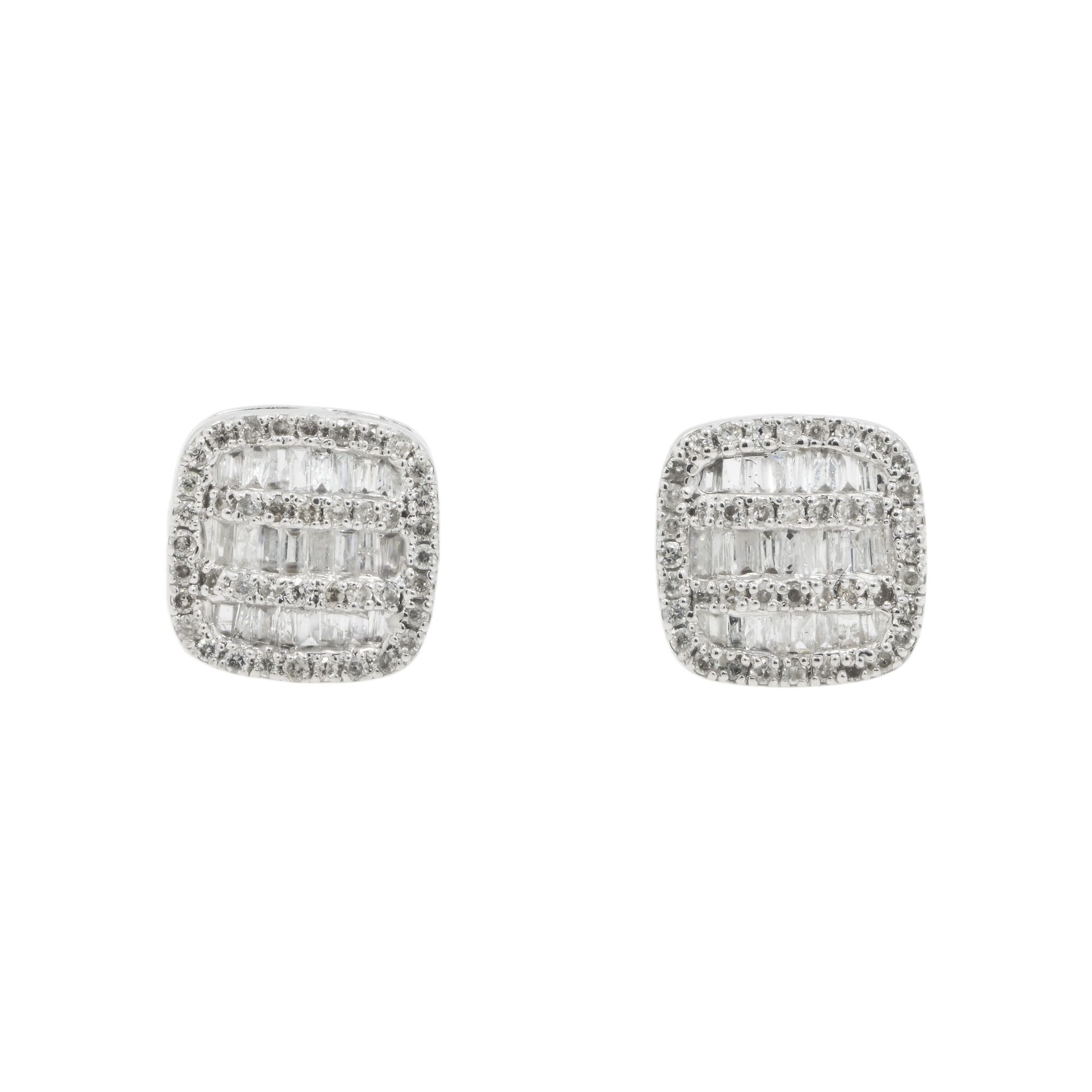 14K GOLD BAGUETTE AND ROUND DIAMOND CLUSTER EARRINGS 0.59 CTW