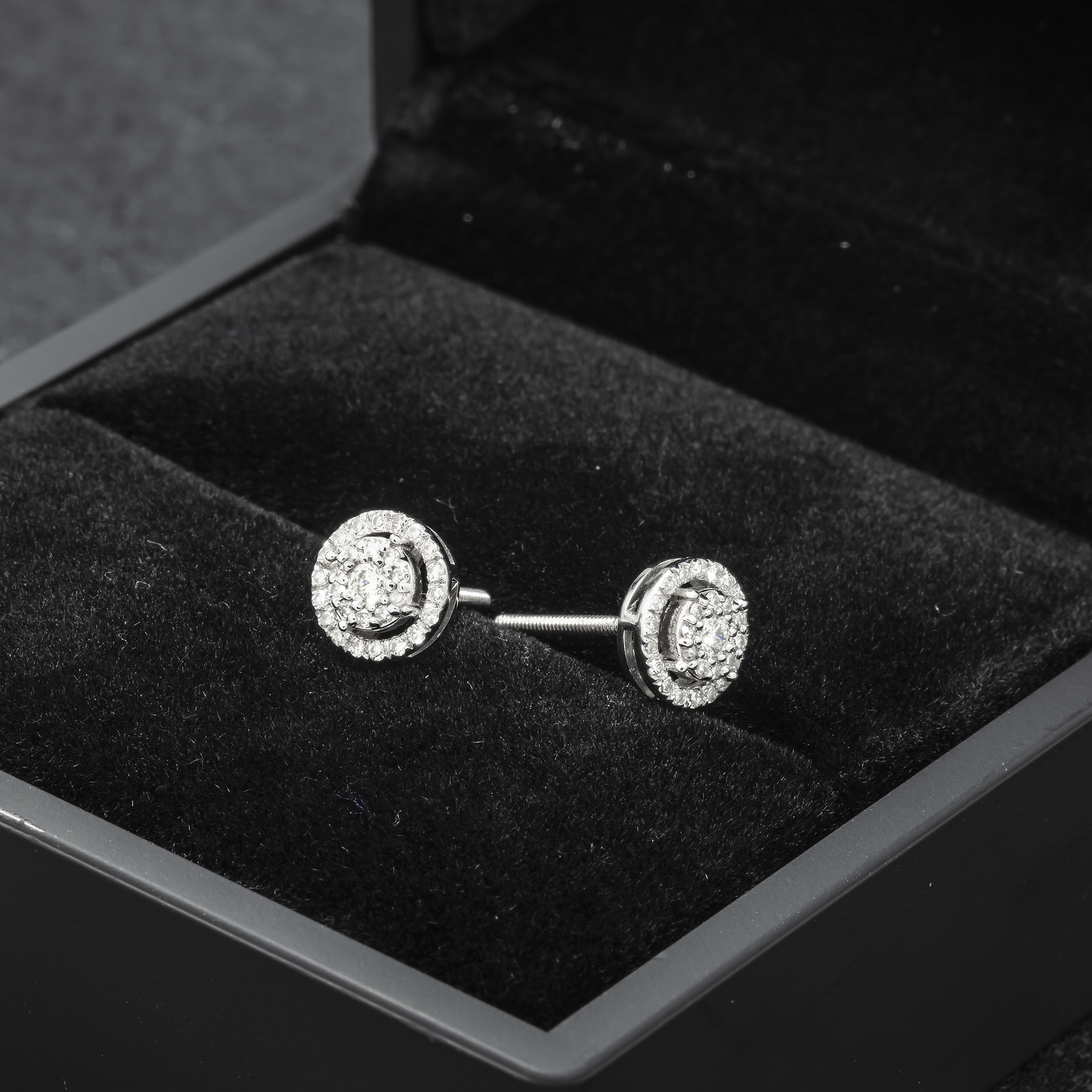 14K GOLD ROUND DIAMOND HALO EARRINGS 0.40 CTW