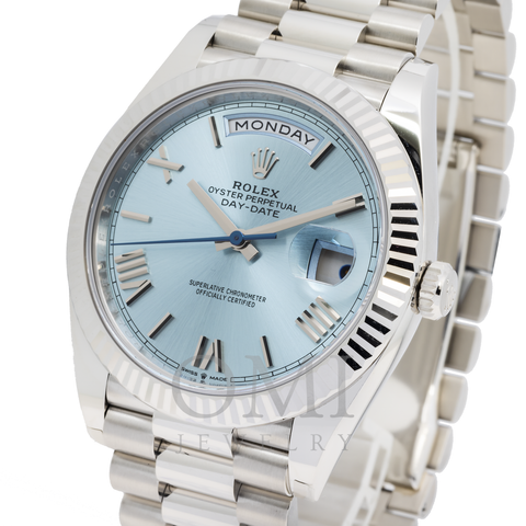 ROLEX DAY-DATE 40 PRESIDENT PLATINUM ICE BLUE INDEX DIAL 228236 WITH PLATINUM PRESIDENT OYSTER BRACELET