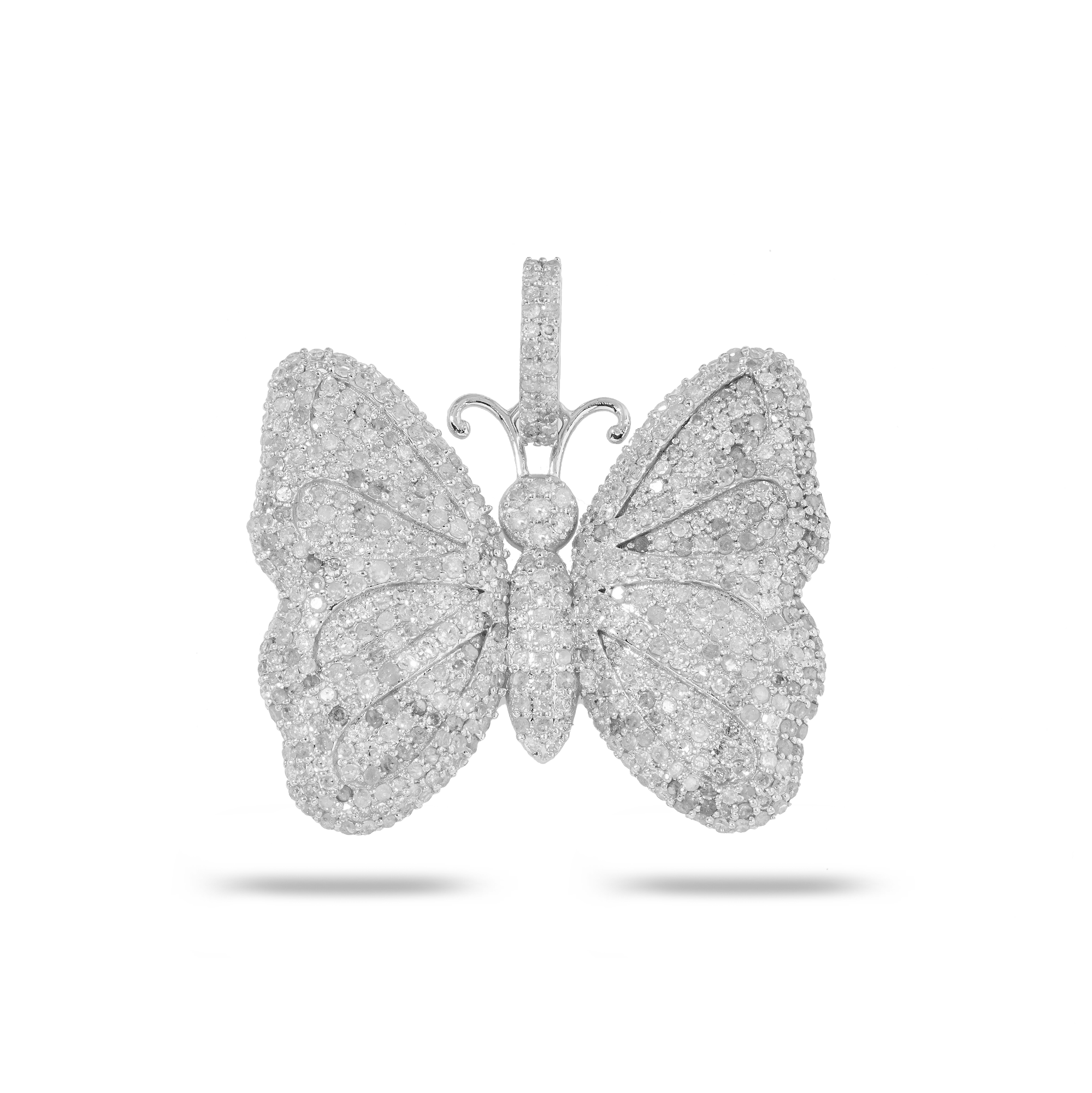 14K GOLD ROUND DIAMOND BUTTERFLY PENDANT 2.93 CT