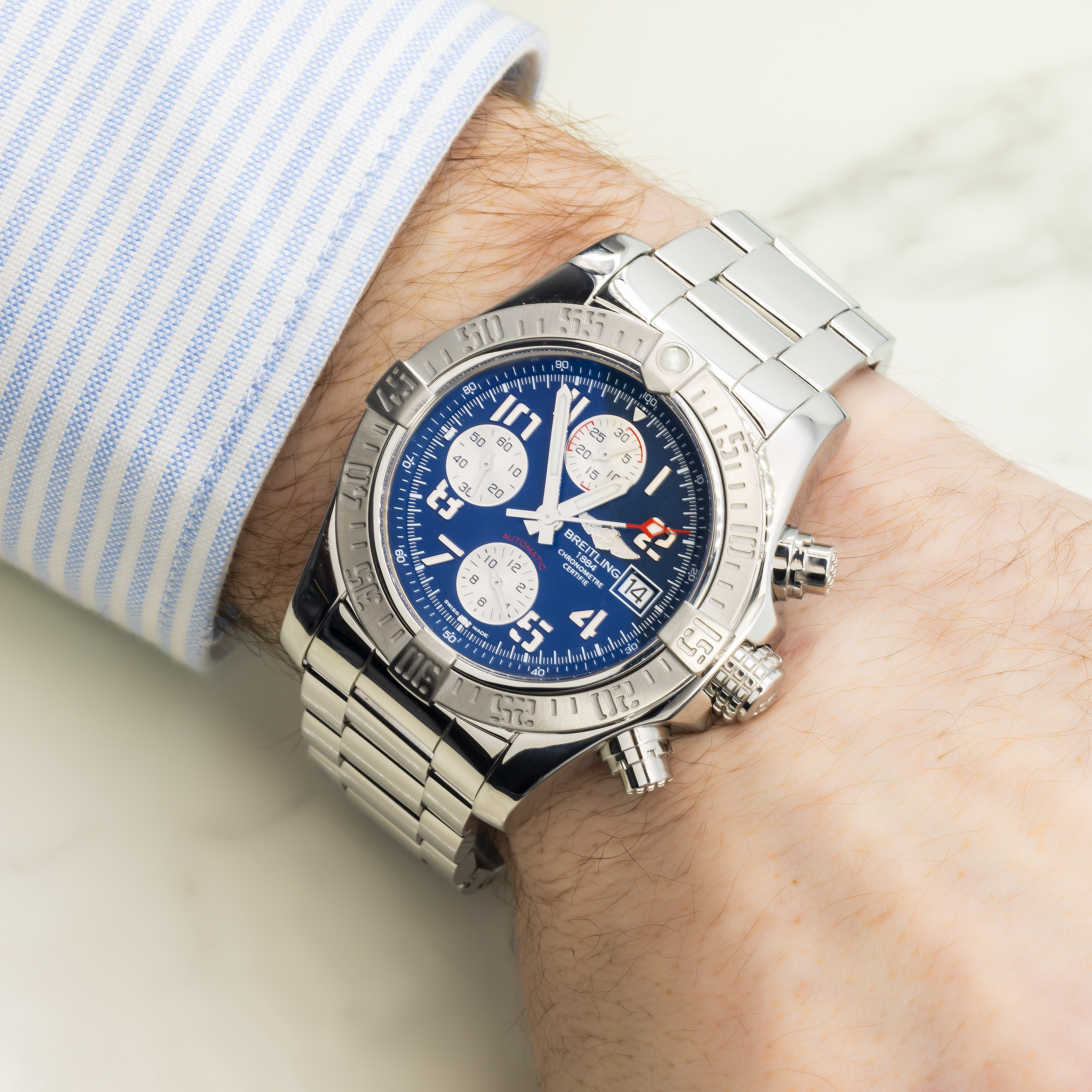 BREITLING SUPER AVENGER II A13371 48MM BLUE DIAL WITH STAINLESS