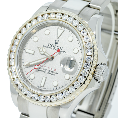 Rolex Yacht-Master Date 16622 40MM Platinum Dial With Diamond Bezel & Stainless Steel Oyster Bracelet