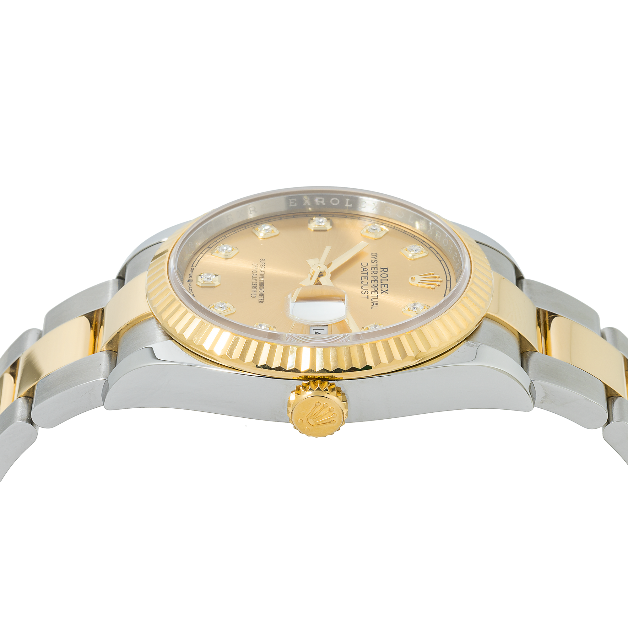 Rolex Datejust 41MM 126333 Champagne Diamond Dial Fluted Bezel Two Tone Yellow Gold Oyster Bracelet
