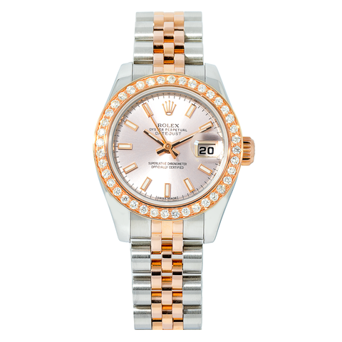 Rolex Oyster Perpetual Datejust 179171 26MM Rose Gold Dial With Diamond Bezel & Two Tone Jubilee Bracelet