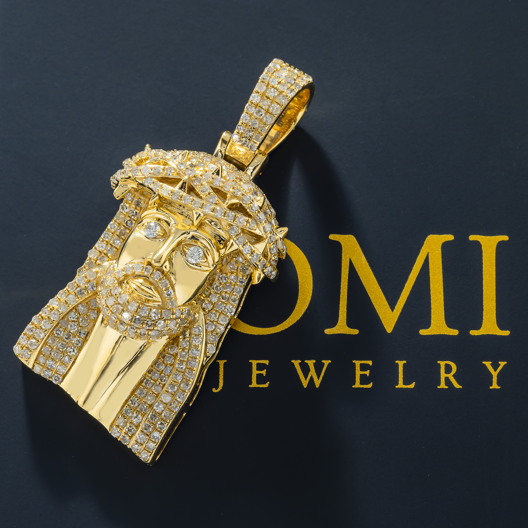 14K GOLD DIAMOND JESUS HEAD PENDANT 1.40 CT