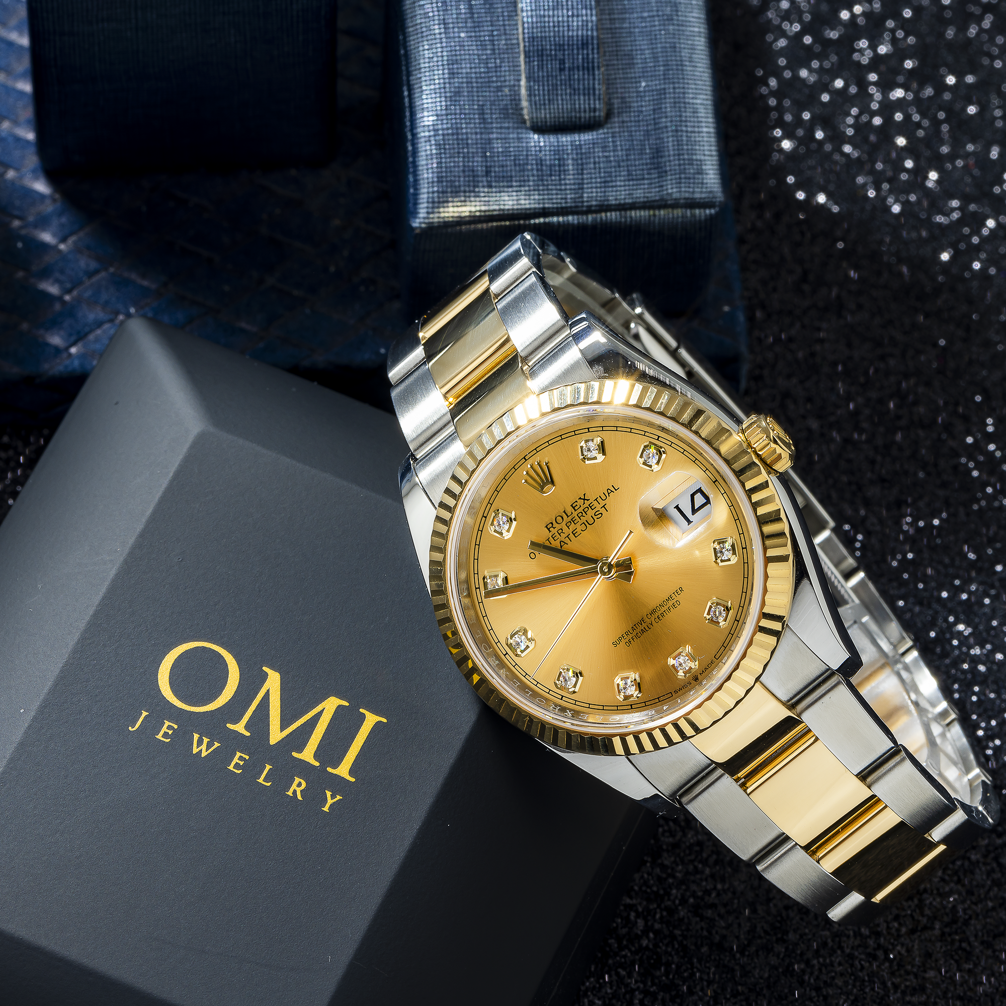 Rolex Datejust 41MM 126333 Champagne Diamond Dial Fluted Bezel Two Tone Yellow Gold Oyster Bracelet