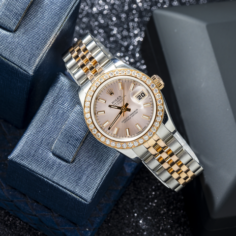 Rolex Oyster Perpetual Datejust 179171 26MM Rose Gold Dial With Diamond Bezel & Two Tone Jubilee Bracelet