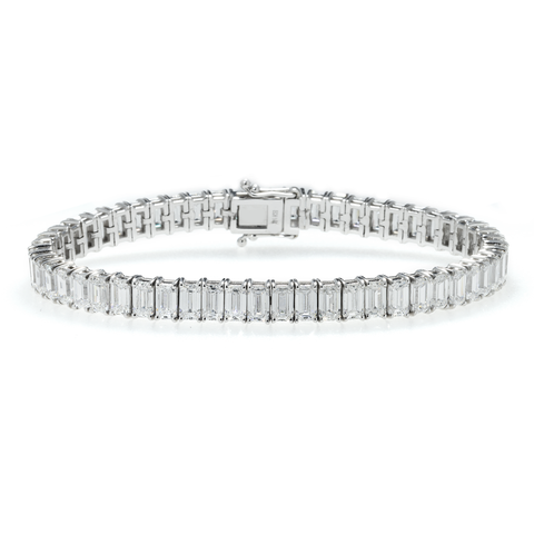 14K GOLD EMERALD CUT LAB DIAMOND TENNIS BRACELET 16.84 CT