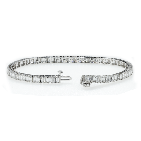 14K GOLD EMERALD CUT LAB DIAMOND TENNIS BRACELET 8.98 CT