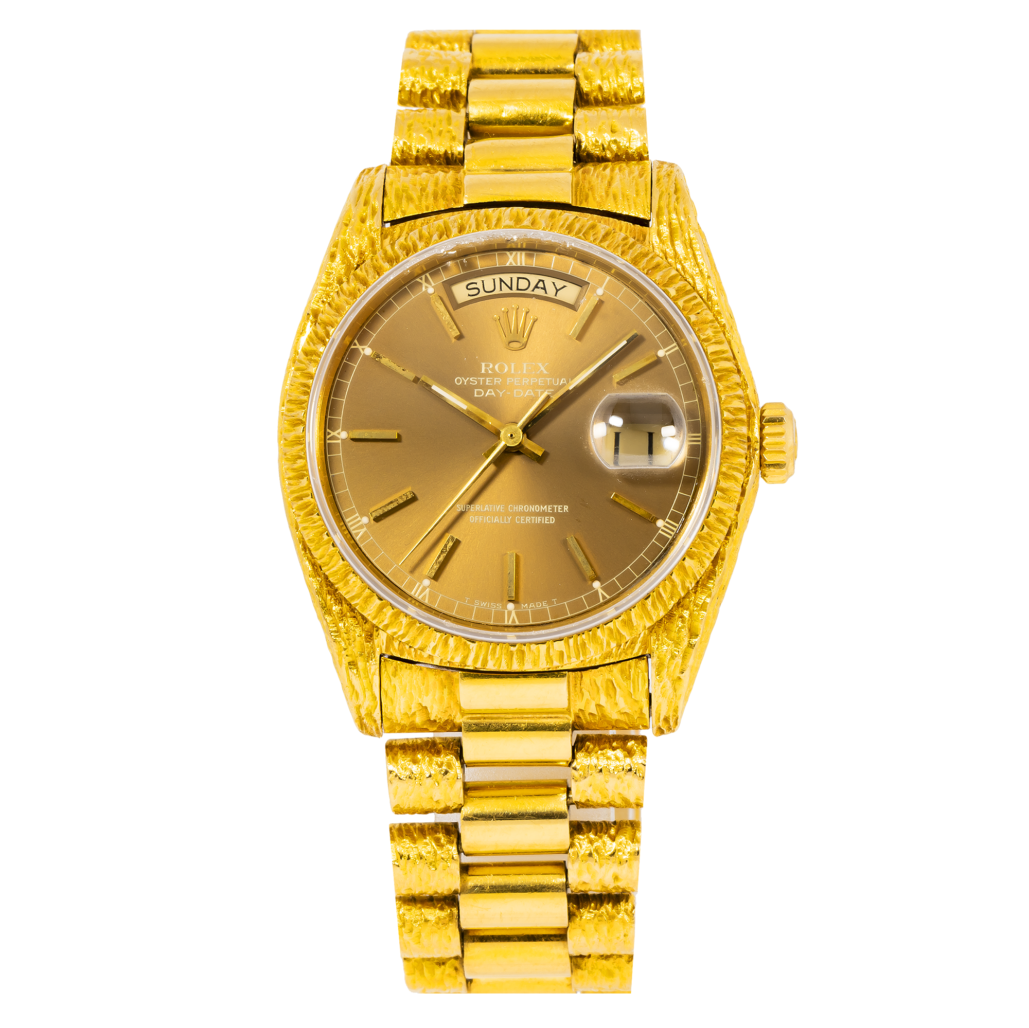 Rolex Day-Date 36MM 18038 Champagne Dial Bark Bezel 18K Yellow Gold Bark President Bracelet