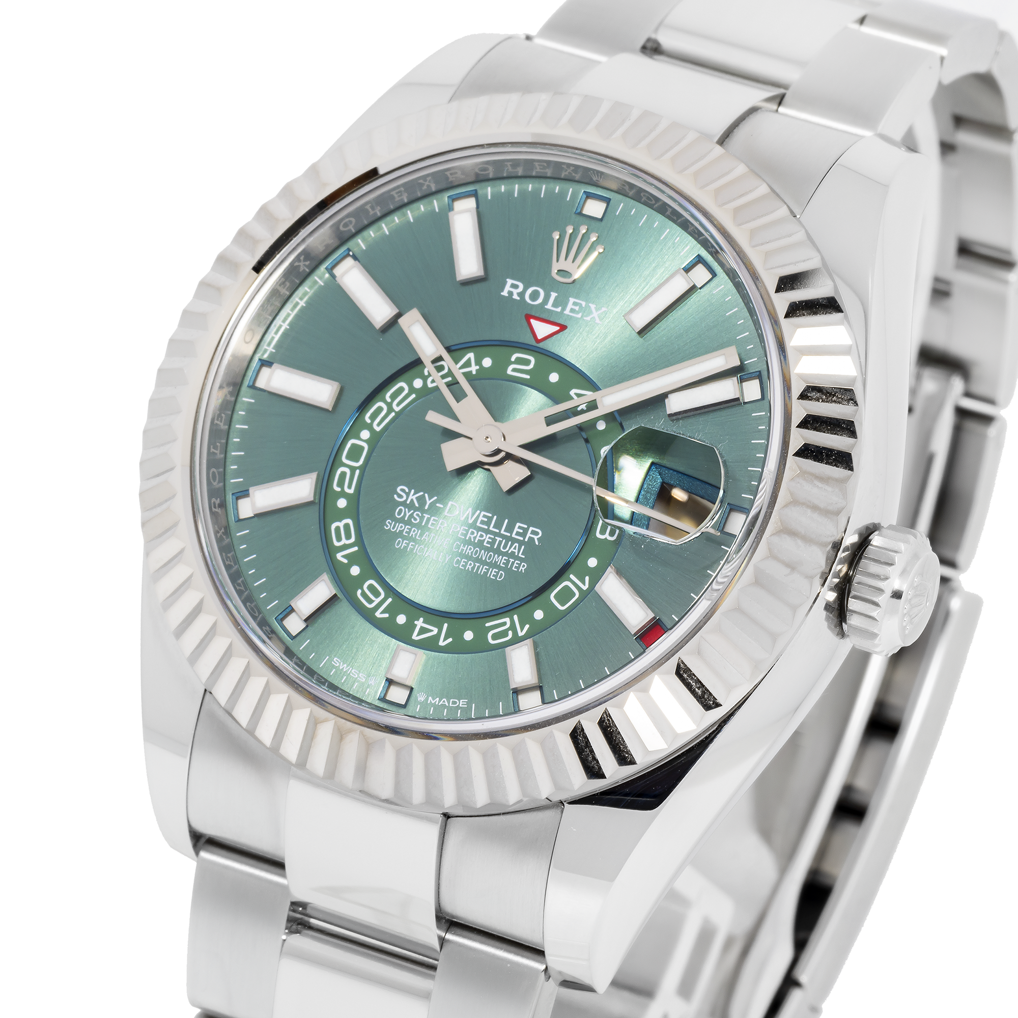 Rolex Sky-Dweller 42MM 336934 Green Dial Fluted Bezel Stainless Steel Oyster Bracelet
