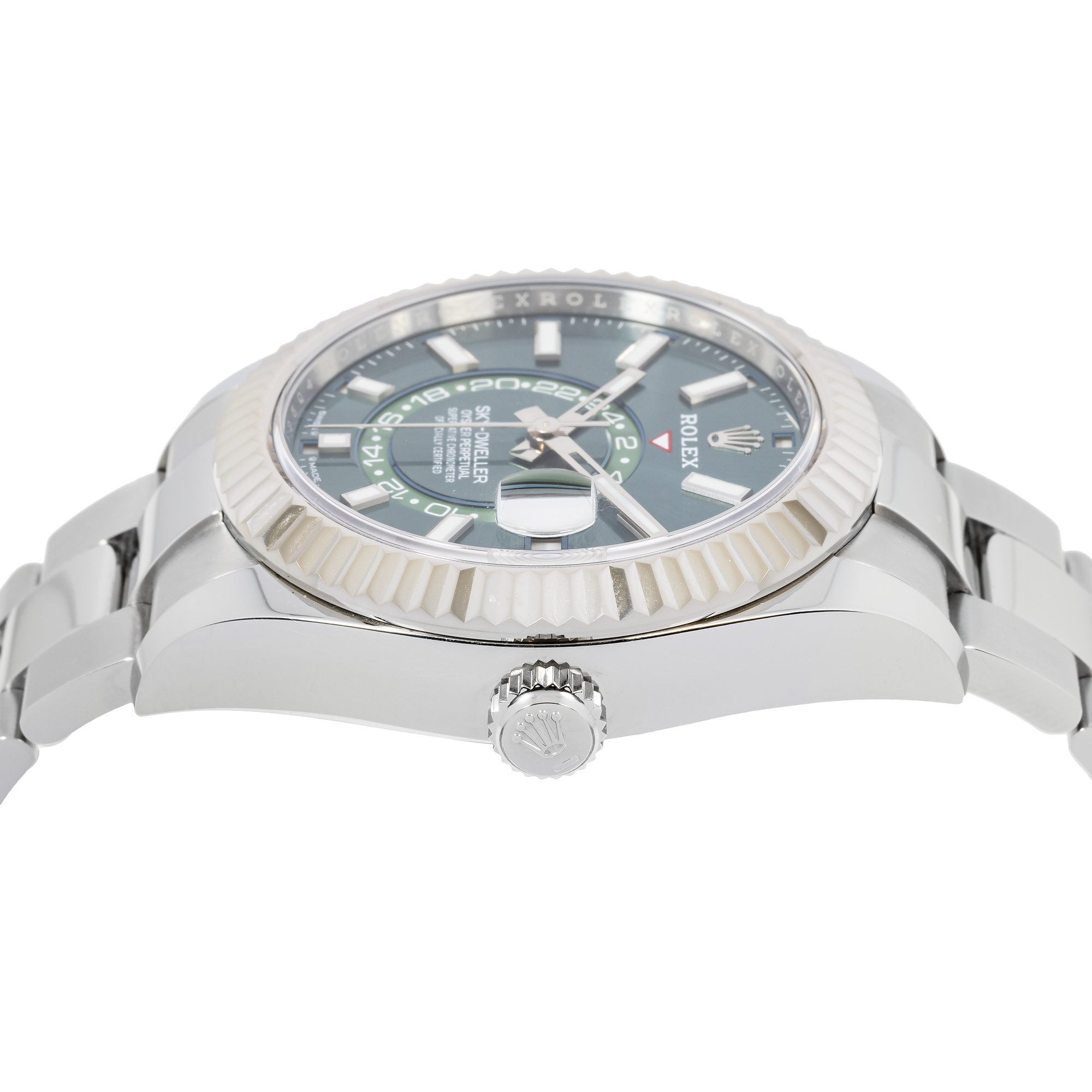 Rolex Sky-Dweller 42MM 336934 Green Dial Fluted Bezel Stainless Steel Oyster Bracelet
