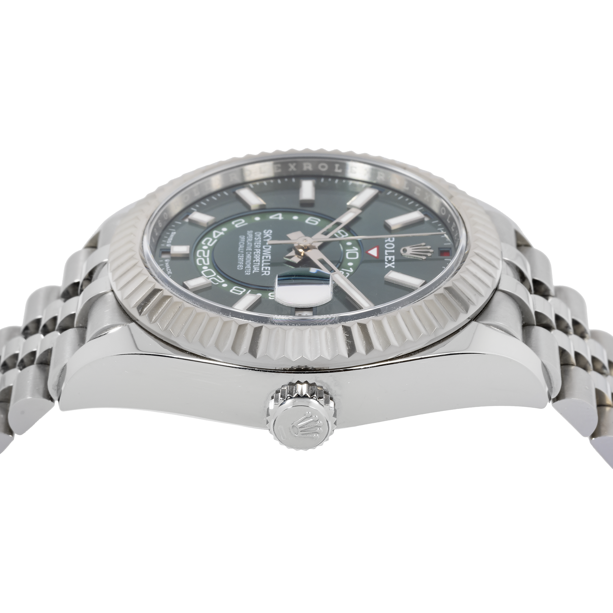 Rolex Sky-Dweller 42MM 336934 Green Dial Fluted Bezel Stainless Steel Jubilee Bracelet