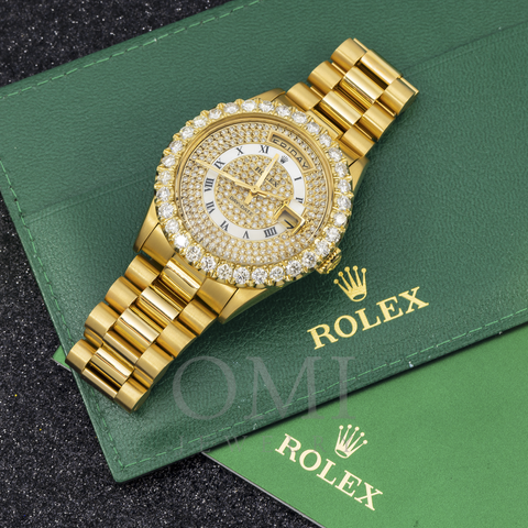 Rolex Day-Date 1803 36MM Champagne Pave Diamond Dial With Diamond Bezel