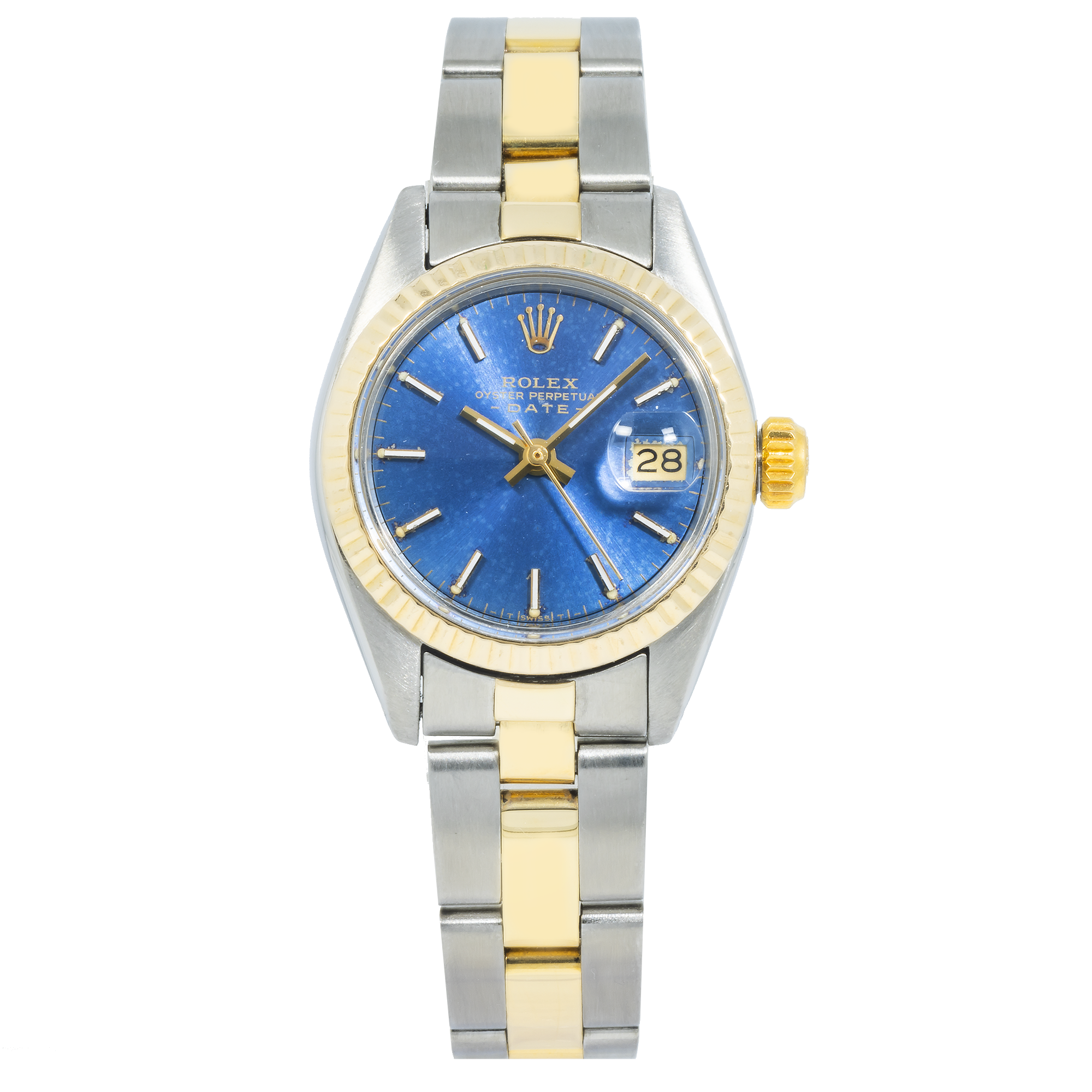 Rolex Datejust 26MM 69173 Blue Dial Yellow Gold Fluted Bezel Two Tone Oyster Bracelet