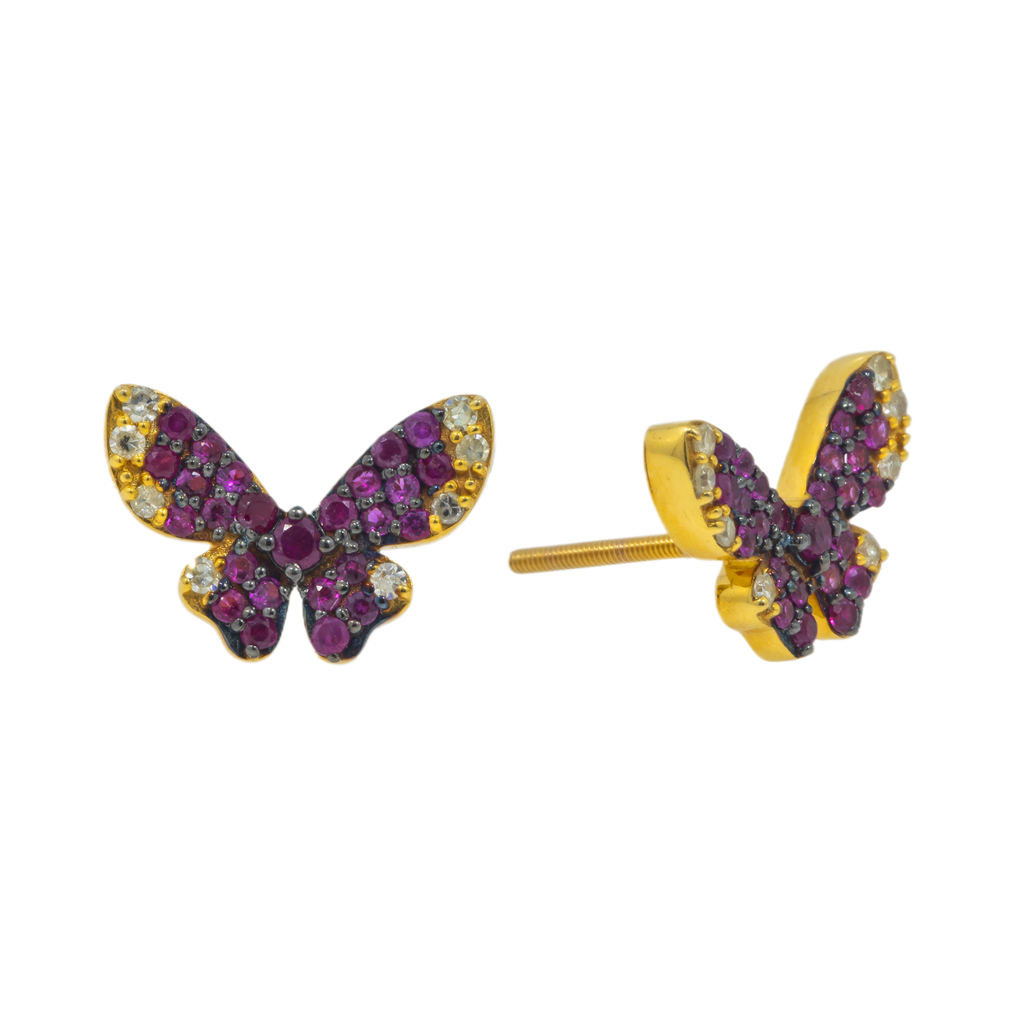 14K GOLD COLORED DIAMOND BUTTERFLY EARRINGS 0.15 CTW