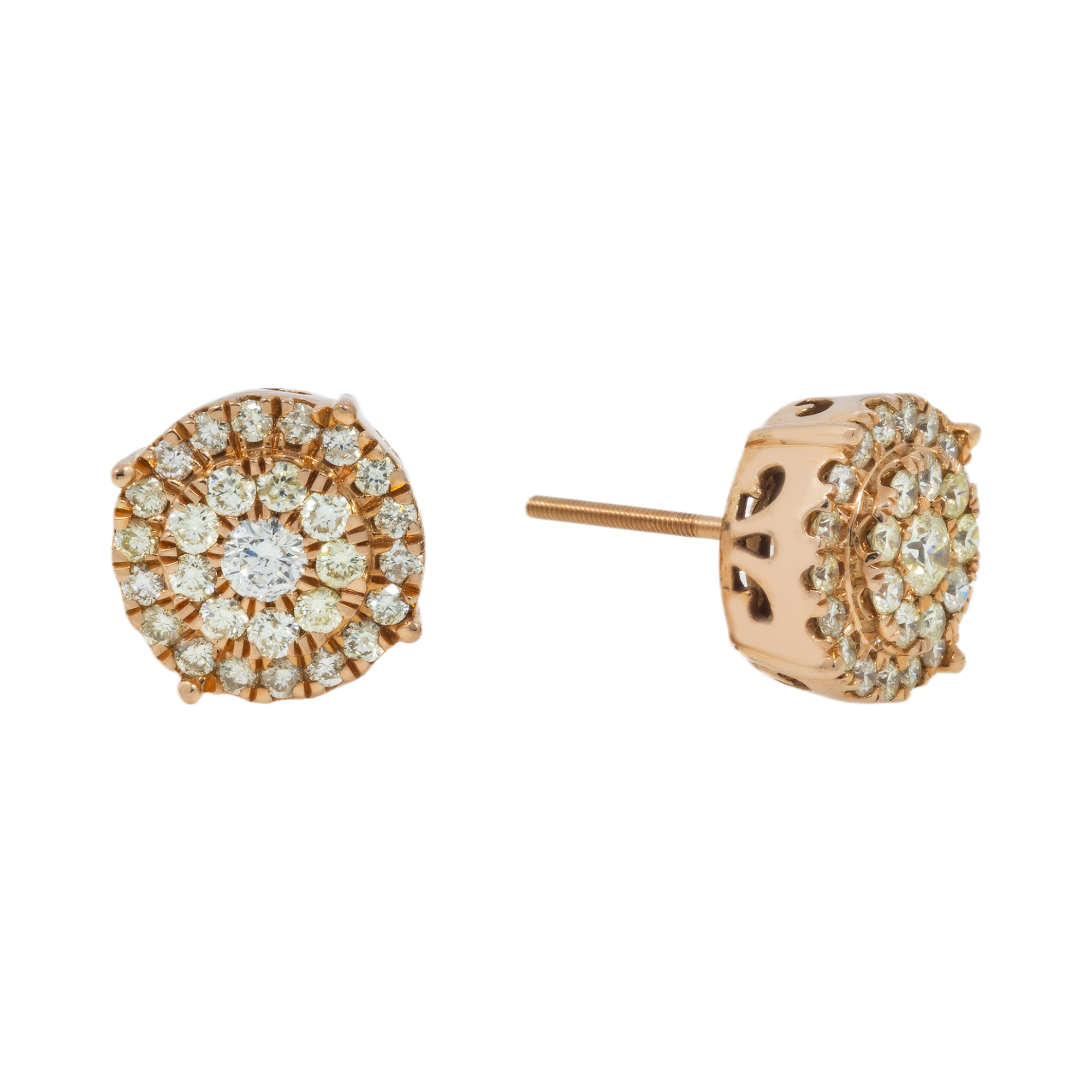14K GOLD DIAMOND ROUND CLUSTER EARRINGS 2.10 CTW