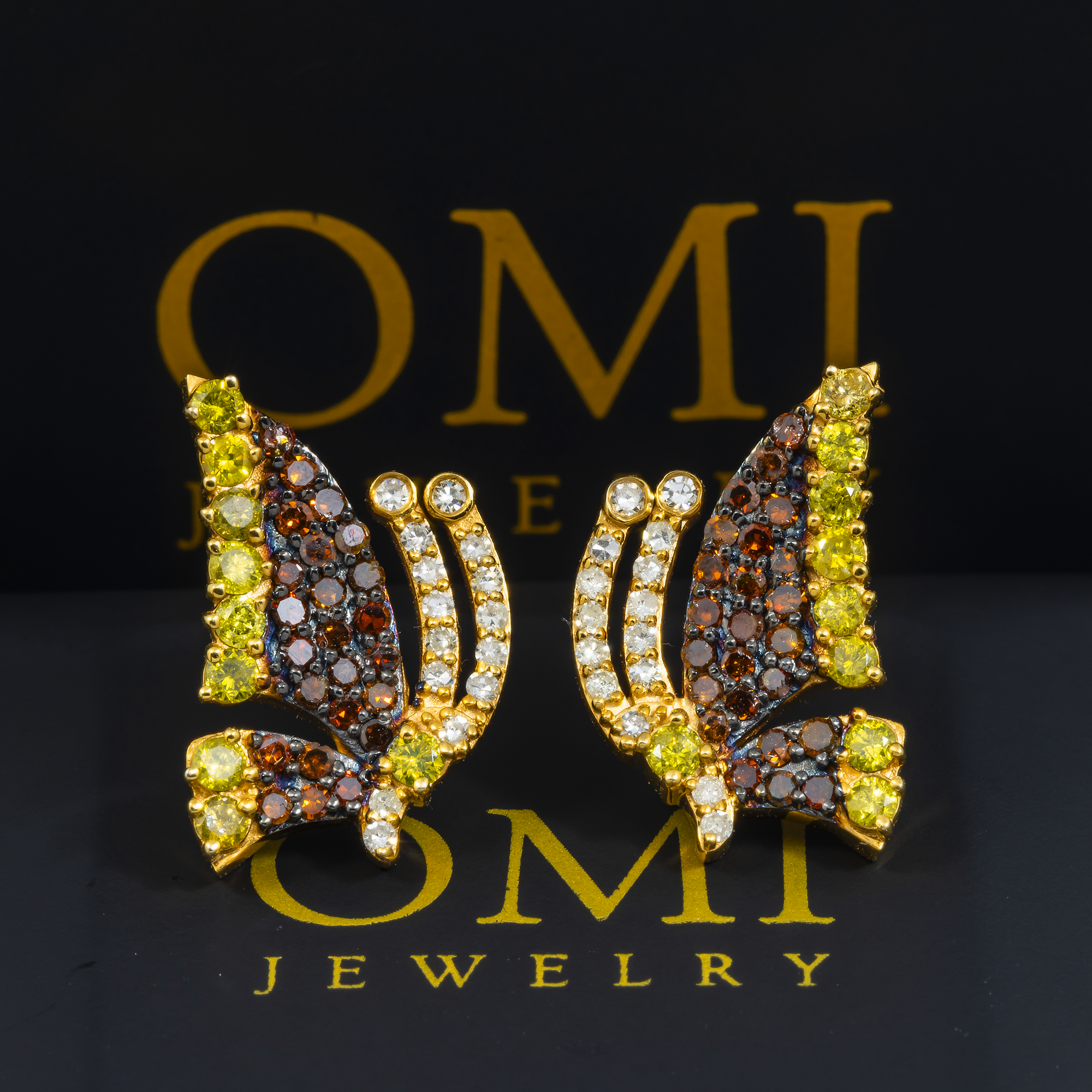 14K GOLD COLORED DIAMOND BUTTERFLY EARRINGS 1.44 CTW