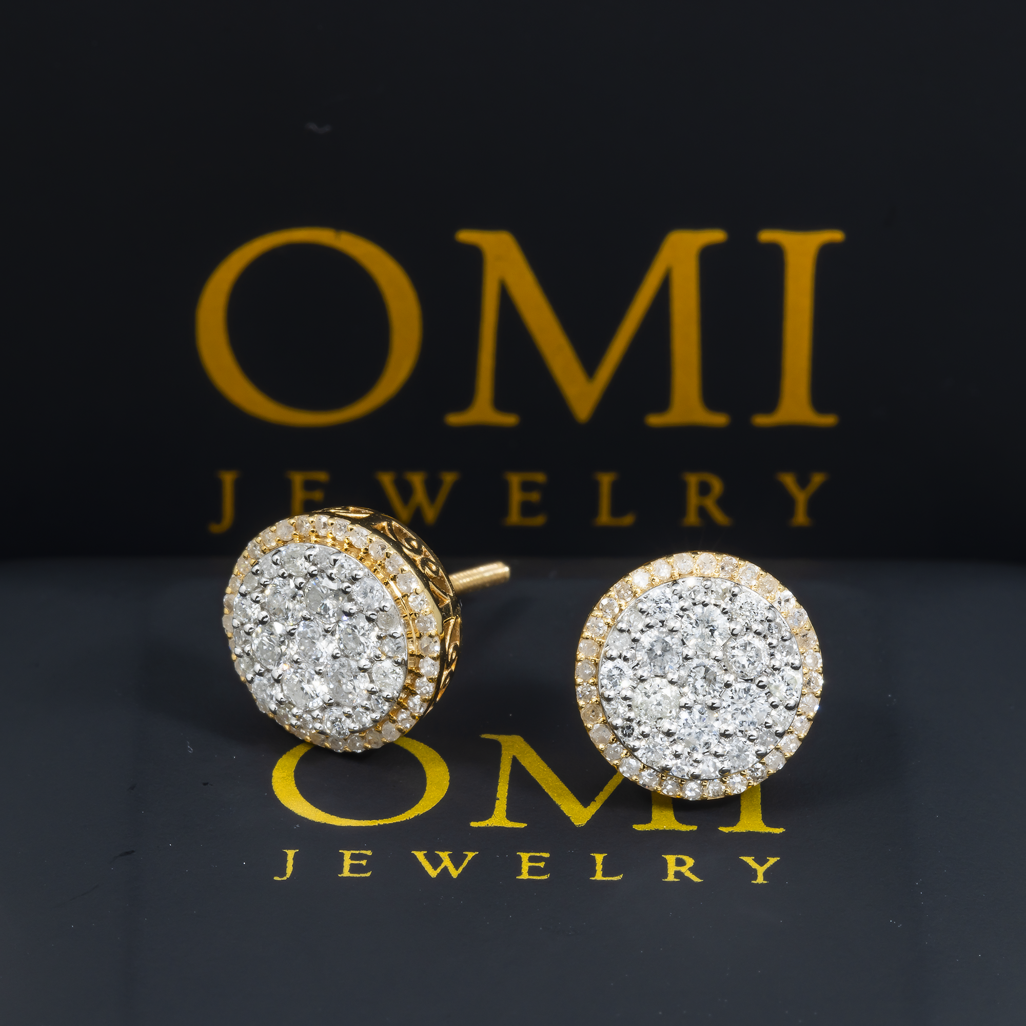 14K GOLD DIAMOND ROUND CLUSTER EARRINGS 0.93 CT