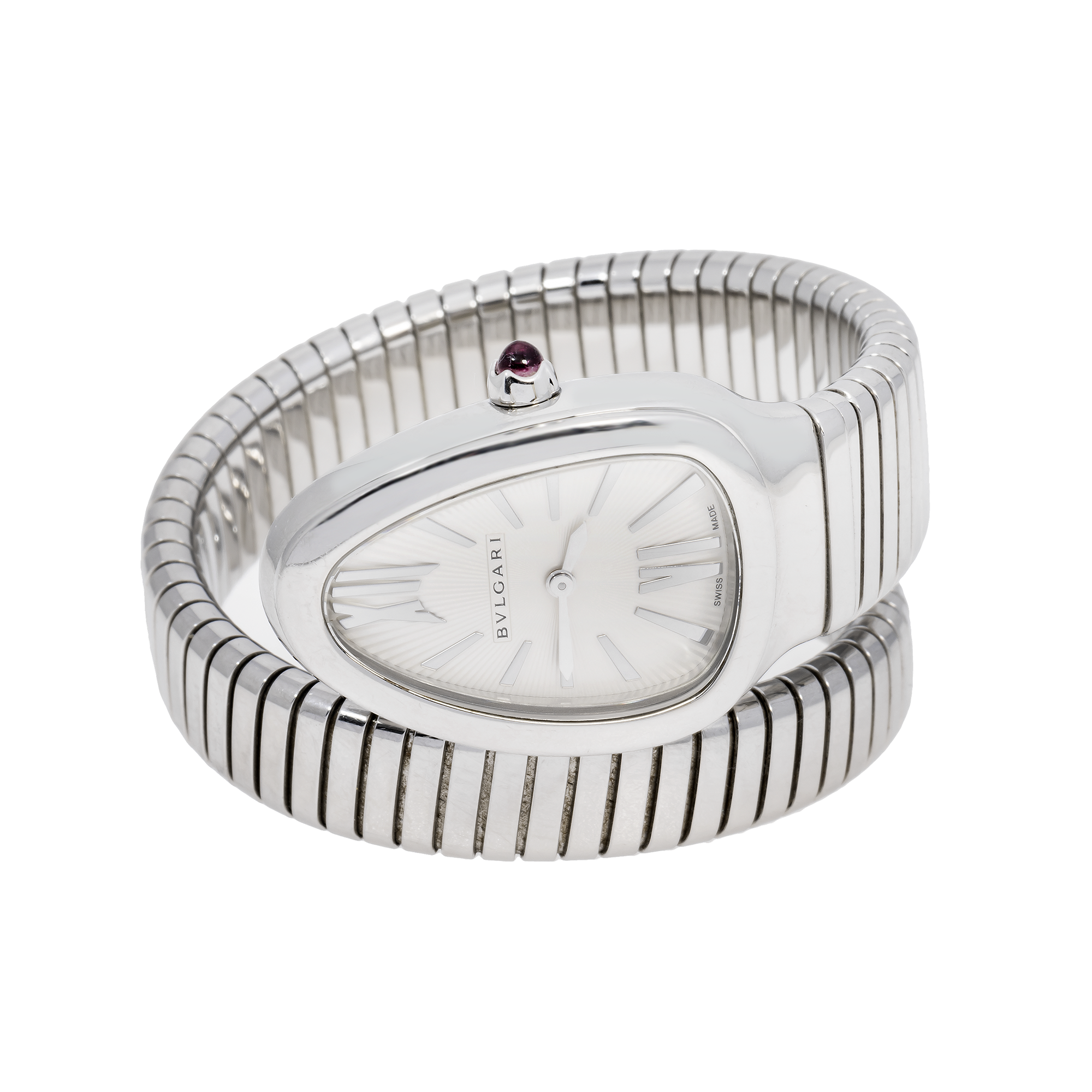 BULGARI SERPENTI TUBOGAS 101817 STAINLESS STEEL SILVER DIAL LADIES WATCH.