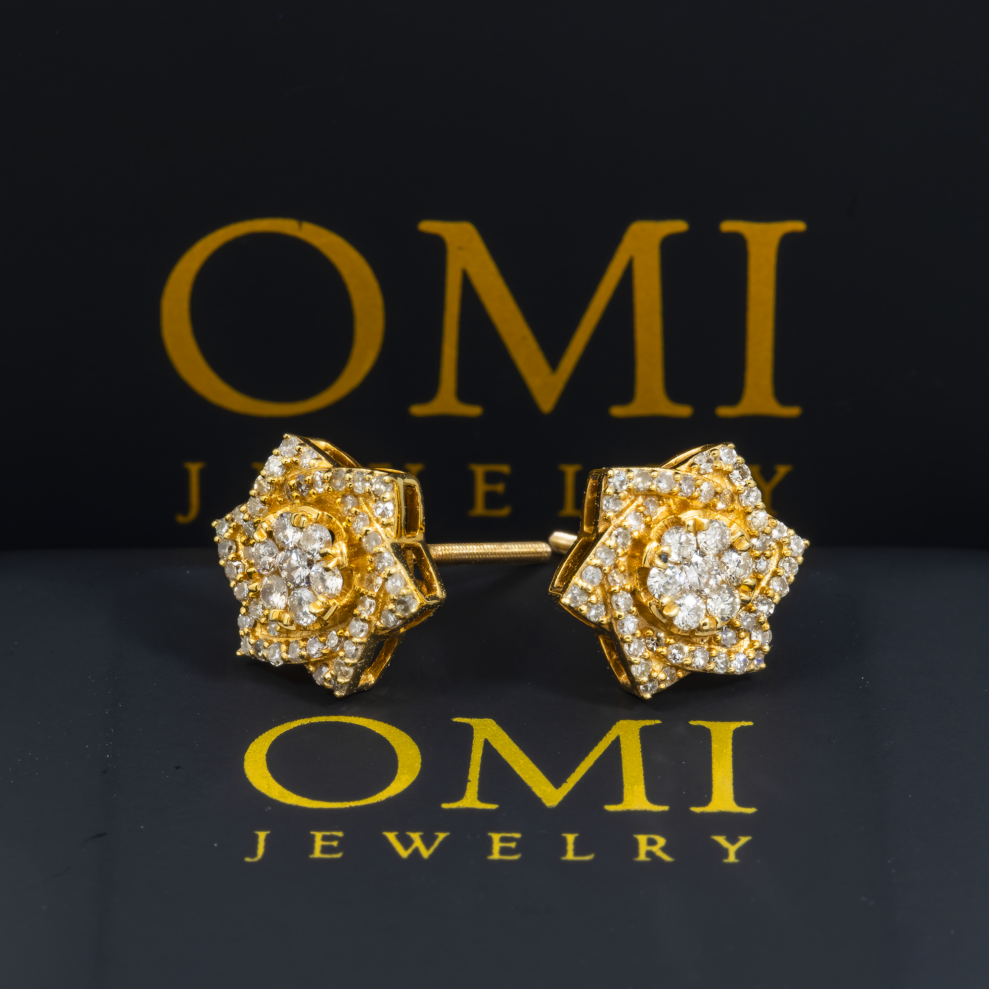14K GOLD DIAMOND FLOWER SHAPE EARRINGS 0.63 CTW