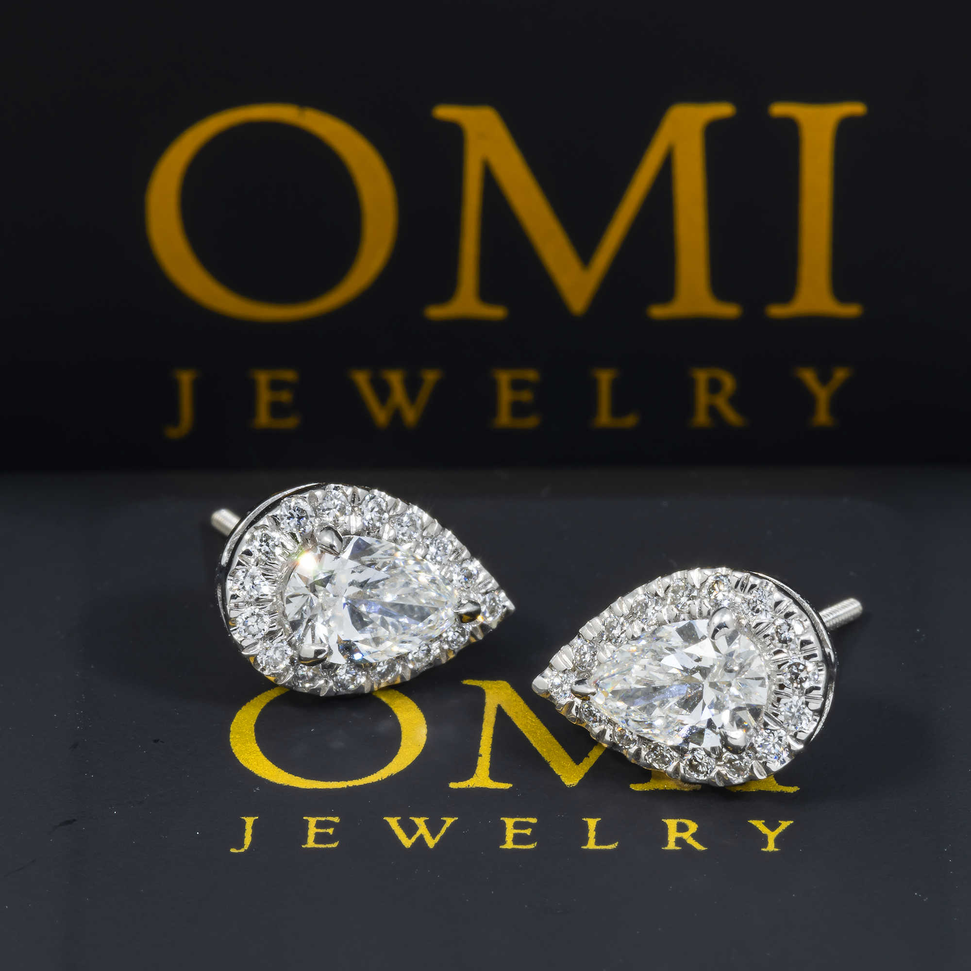 14K GOLD PEAR DIAMOND HALO EARRINGS 1.25 CTW
