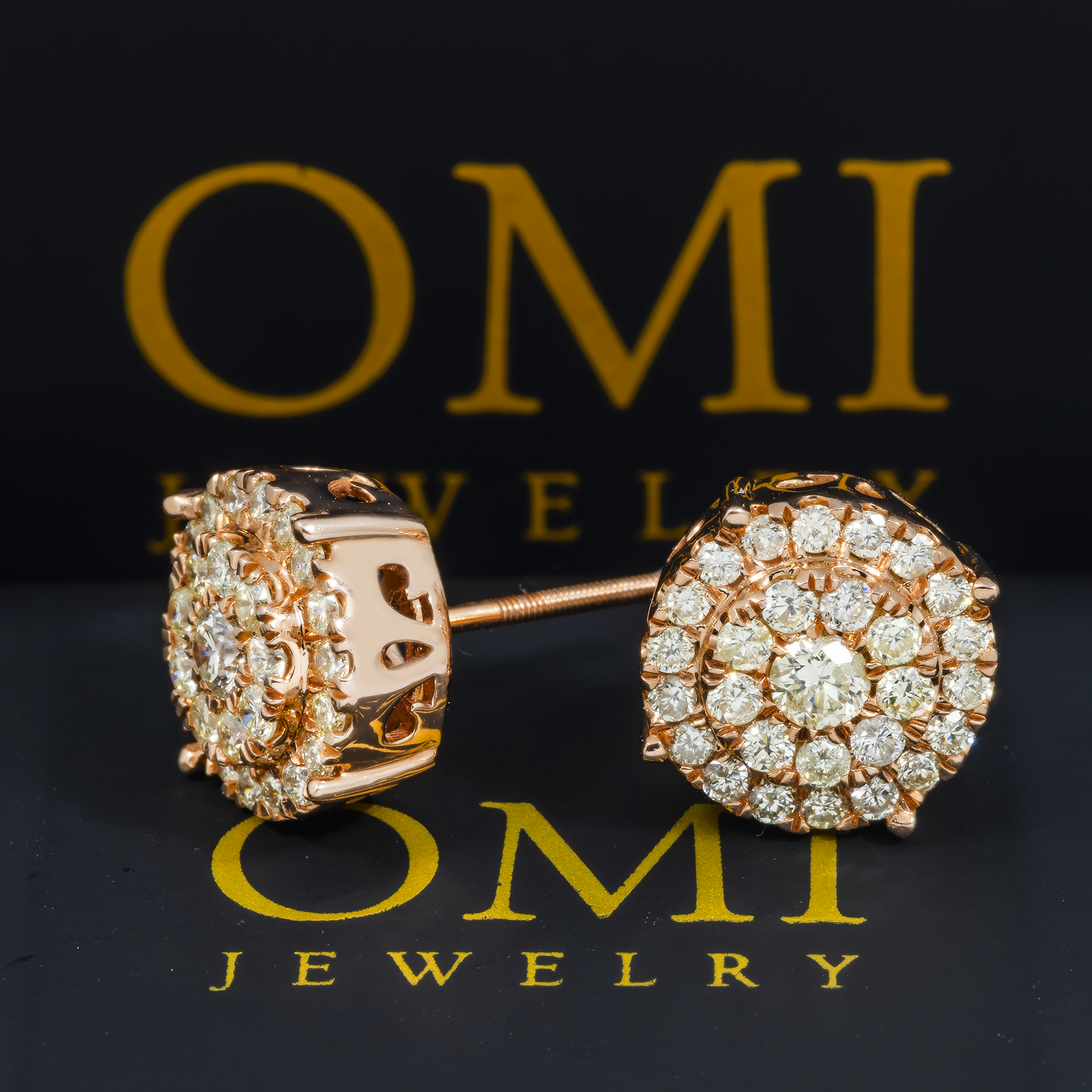 14K GOLD DIAMOND ROUND CLUSTER EARRINGS 2.10 CTW