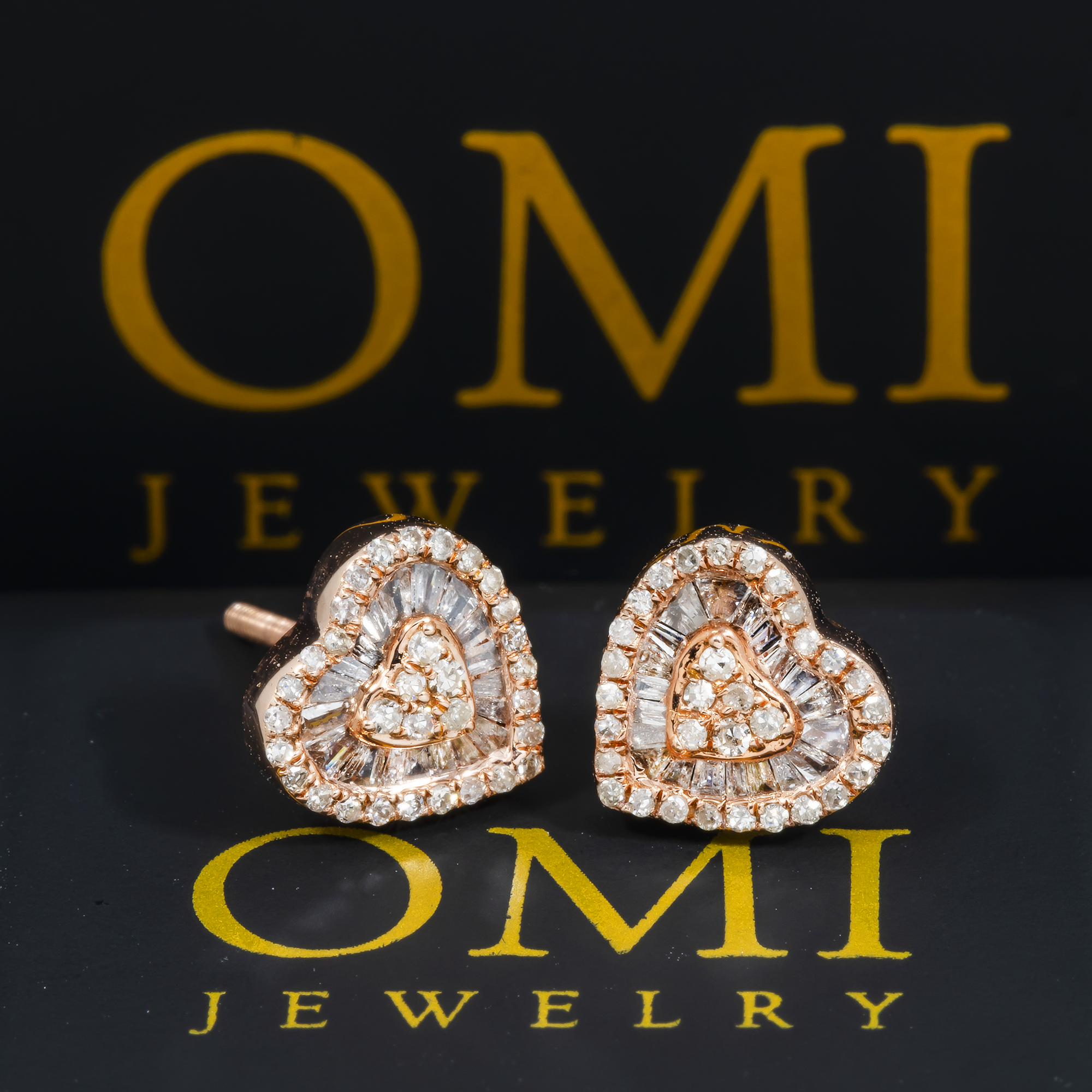 14K GOLD BAGUETTE AND ROUND DIAMOND HEART EARRINGS 0.55 CTW