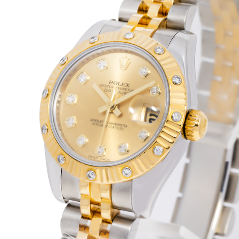 ROLEX DATEJUST 178343 31MM CHAMPAGNE DIAMOND DIAL WITH TWO TONE JUBILEE BRACELET