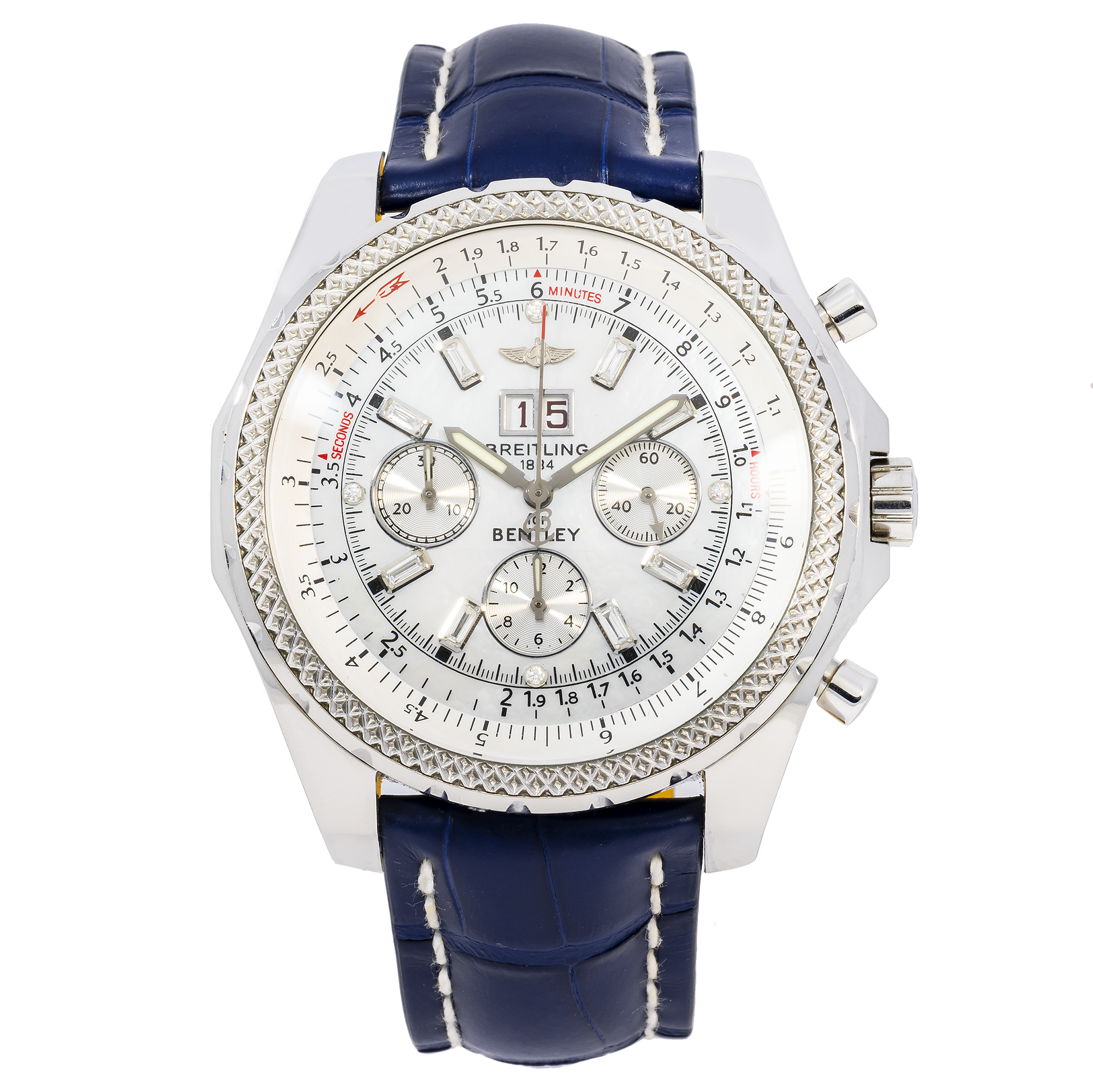 Breitling Bentley 6.75 48MM A44362 White Dial Black Alligator Leather Strap