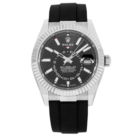 ROLEX SKY-DWELLER WHITE GOLD BLACK INDEX DIAL OYSTERFLEX 336235 WITH RUBBER STRAP