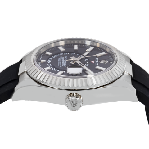 ROLEX SKY-DWELLER WHITE GOLD BLACK INDEX DIAL OYSTERFLEX 336235 WITH RUBBER STRAP