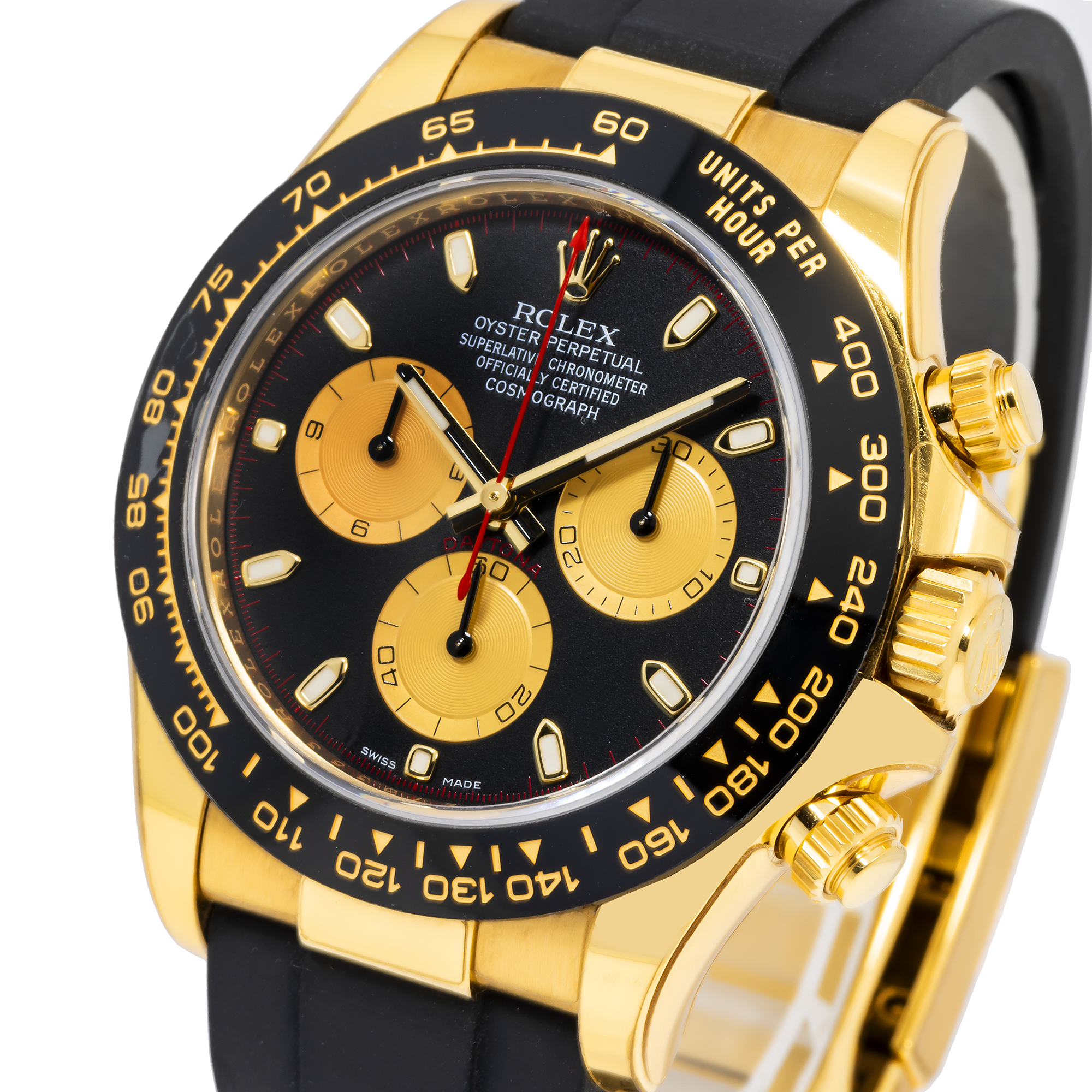 Rolex Cosmograph Daytona 40MM 116518LN Pikachu Black Dial Black Ceramic Tachymeter Bezel Black Oysterflex Strap