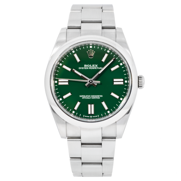 Rolex Oyster Perpetual 41MM 124300 Green Dial Smooth Bezel