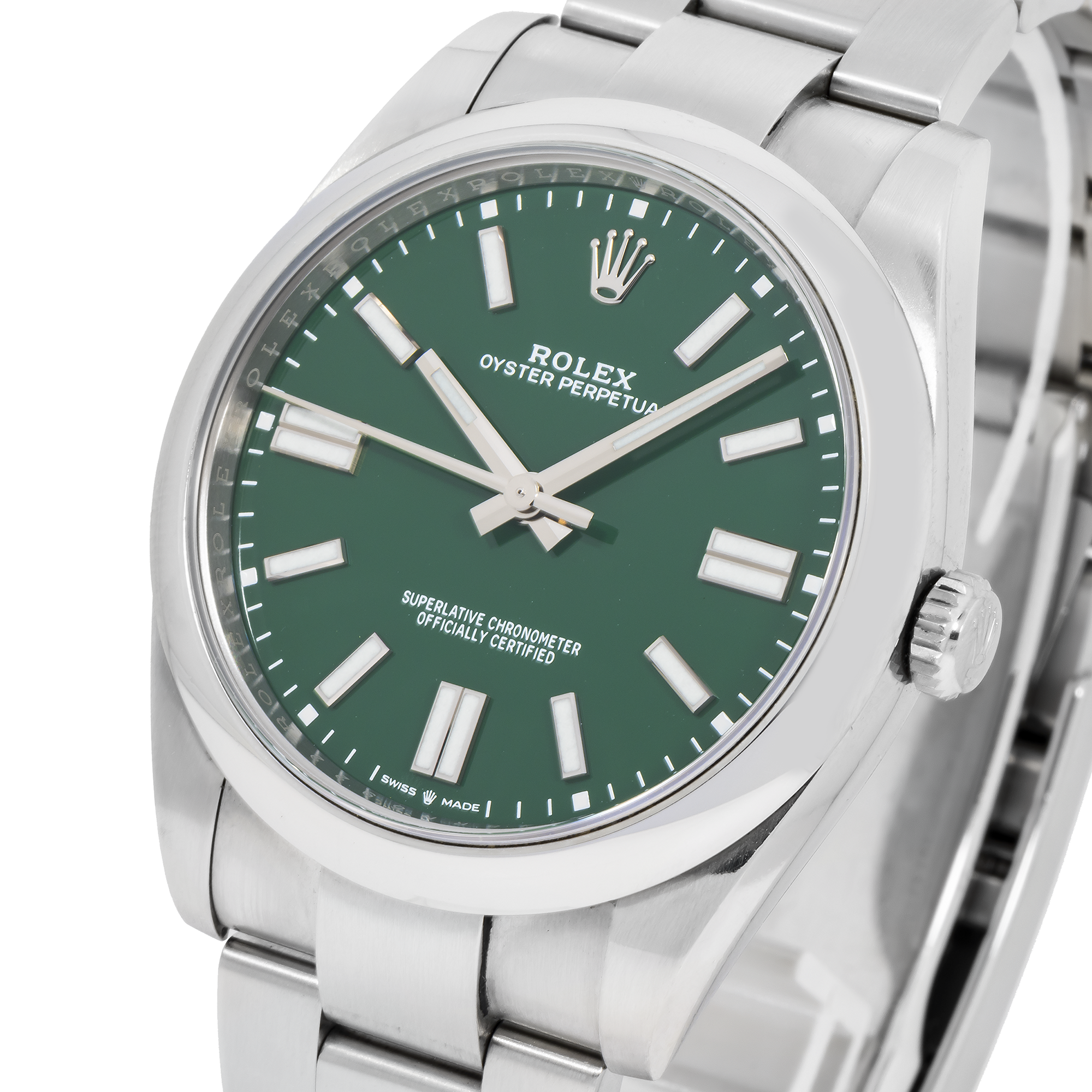 Rolex Oyster Perpetual 41MM 124300 Green Dial Smooth Bezel Stainless Steel Oyster Bracelet