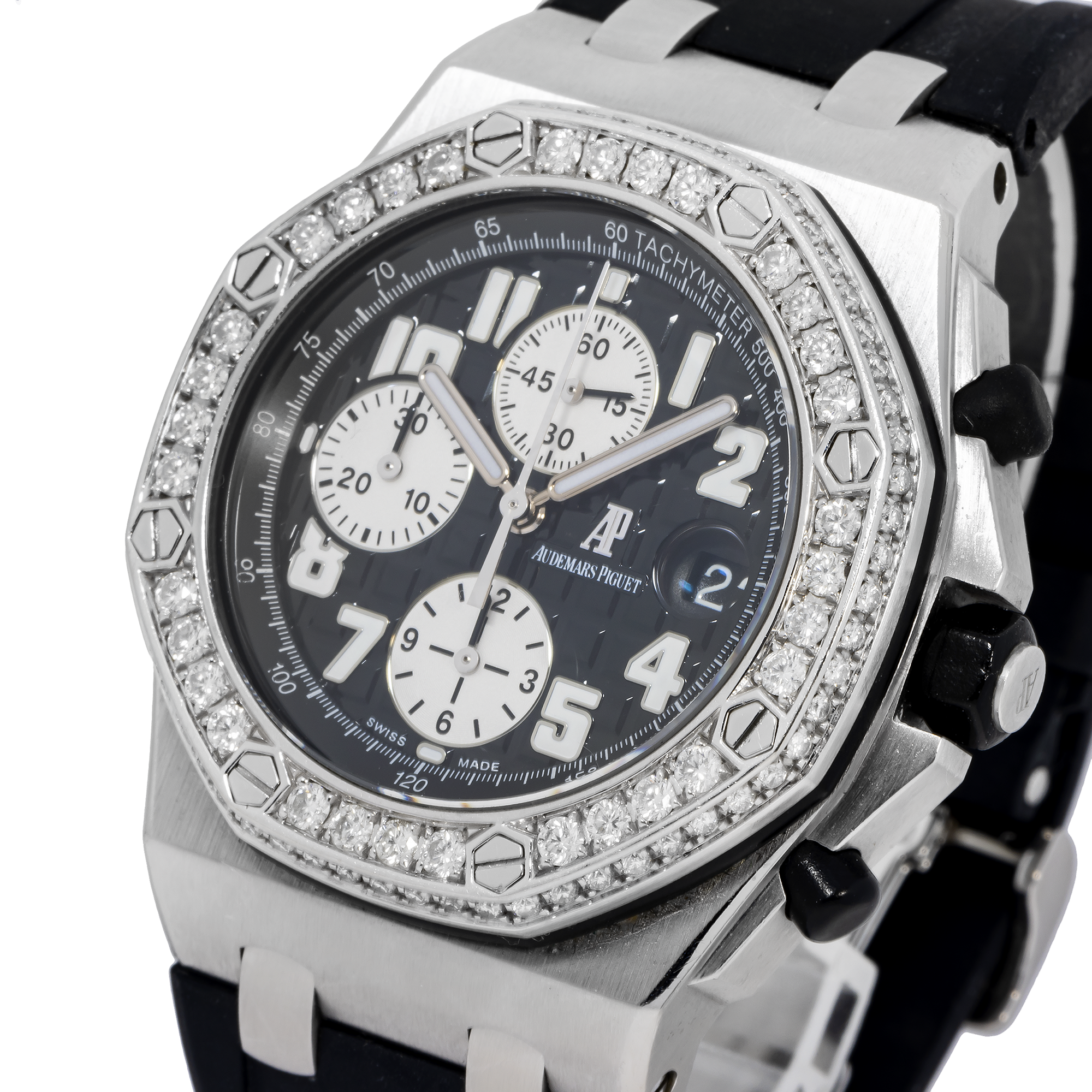 Audemars Piguet Royal Oak Offshore Chronograph 42MM 25940SK Black Arabic Dial Diamond Bezel Black Rubber Band