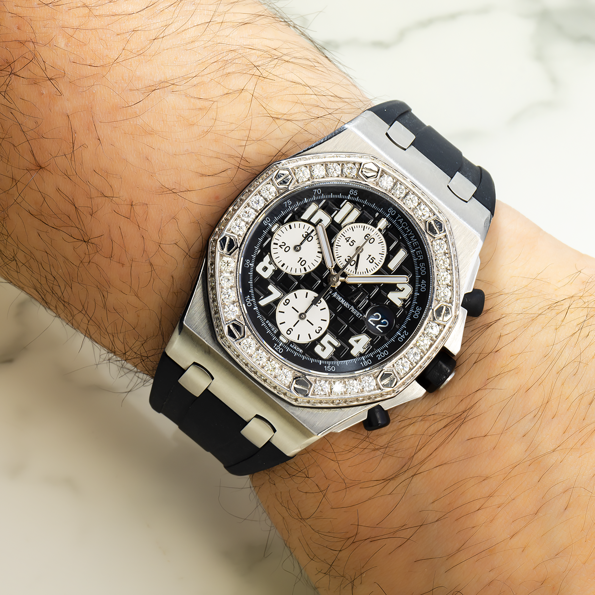Audemars Piguet Royal Oak Offshore Chronograph 42MM 25940SK Black Arabic Dial Diamond Bezel Black Rubber Band