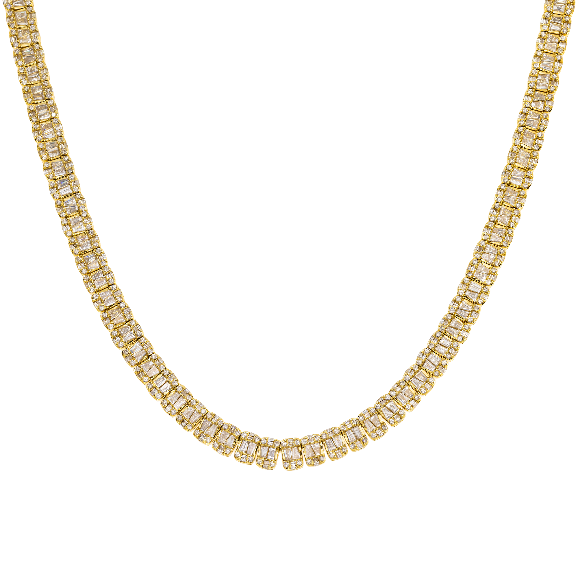 10K GOLD BAGUETTE CLUSTER AND ROUND DIAMOND CHAIN 20.00 CT