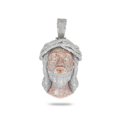 10K GOLD TWO TONE DIAMOND JESUS HEAD PENDANT 6.35 CT