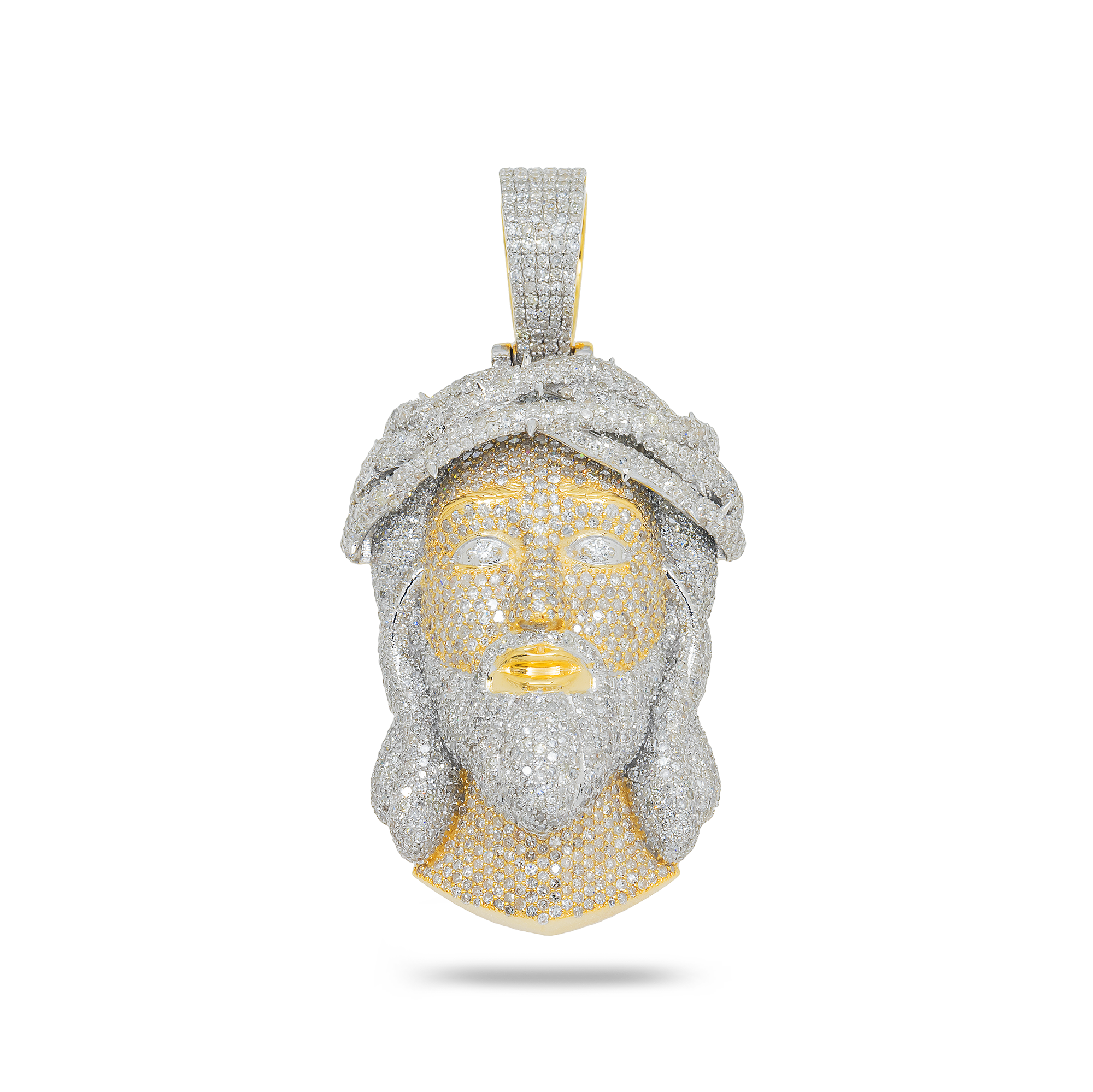 10K GOLD TWO TONE DIAMOND JESUS HEAD PENDANT 6.35 CT – OMI Jewelry