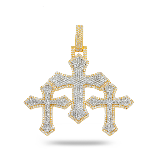 10K GOLD DIAMOND TRIPLE CROSSES PENDANT 2.49 CT