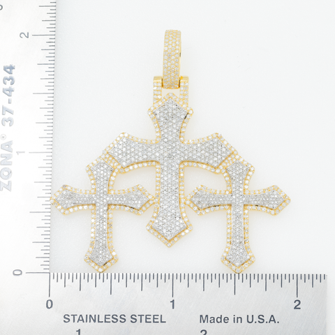 10K GOLD DIAMOND TRIPLE CROSSES PENDANT 2.49 CT