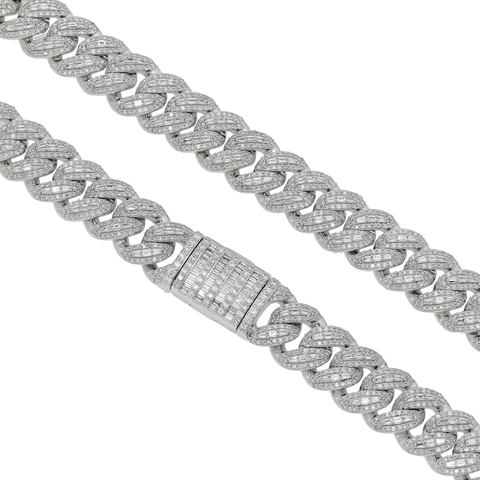 10K GOLD BAGUETTE AND ROUND DIAMOND 10MM OPEN CUBAN LINK CHAIN 12.96 CT