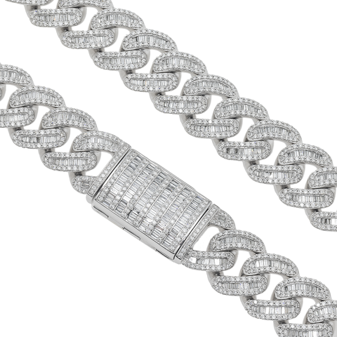 10K GOLD BAGUETTE AND ROUND DIAMOND 14MM OPEN CUBAN LINK CHAIN 18.69 CT