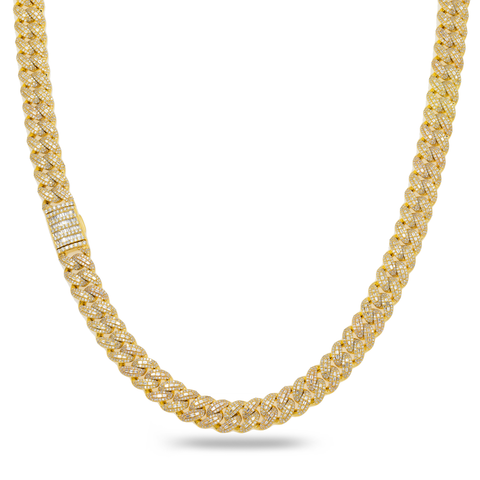 10K GOLD BAGUETTE AND ROUND DIAMOND 10MM OPEN CUBAN LINK CHAIN 12.96 CT