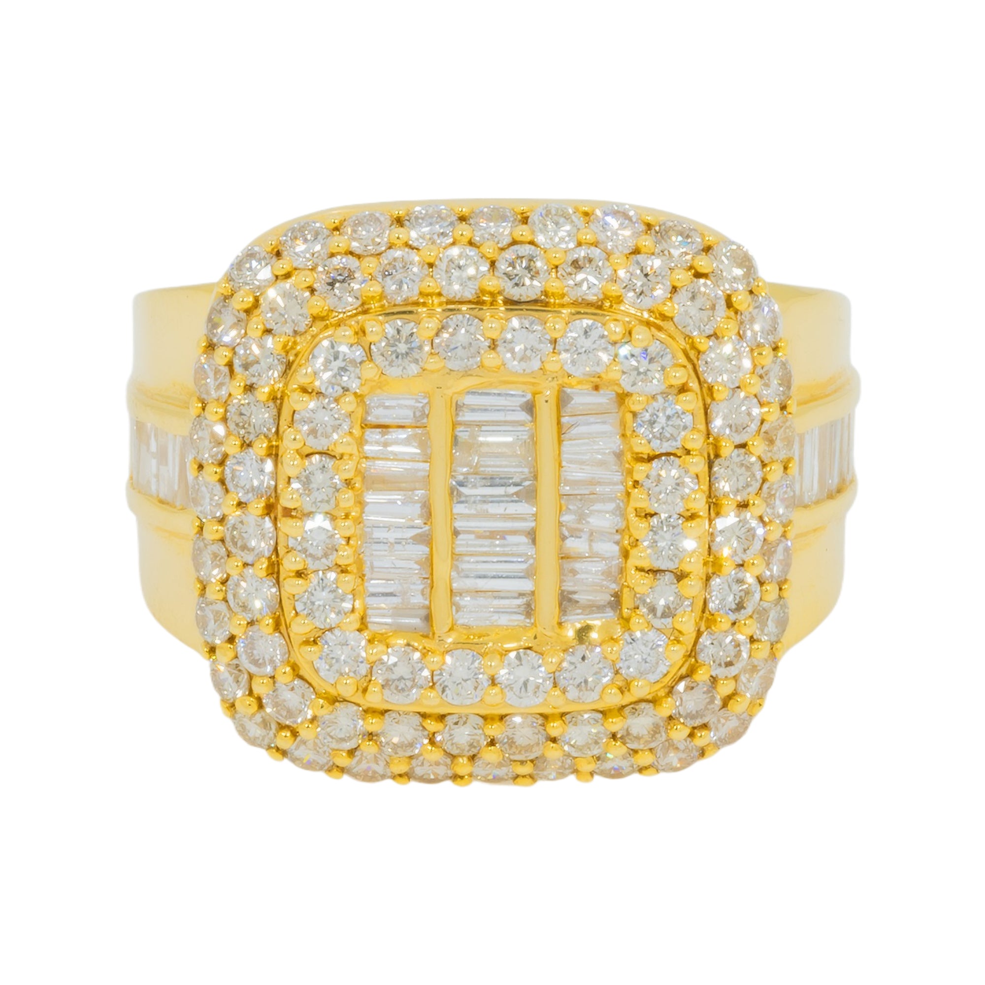 14K GOLD BAGUETTE AND ROUND DIAMOND STATEMENT RING 3.98 CT