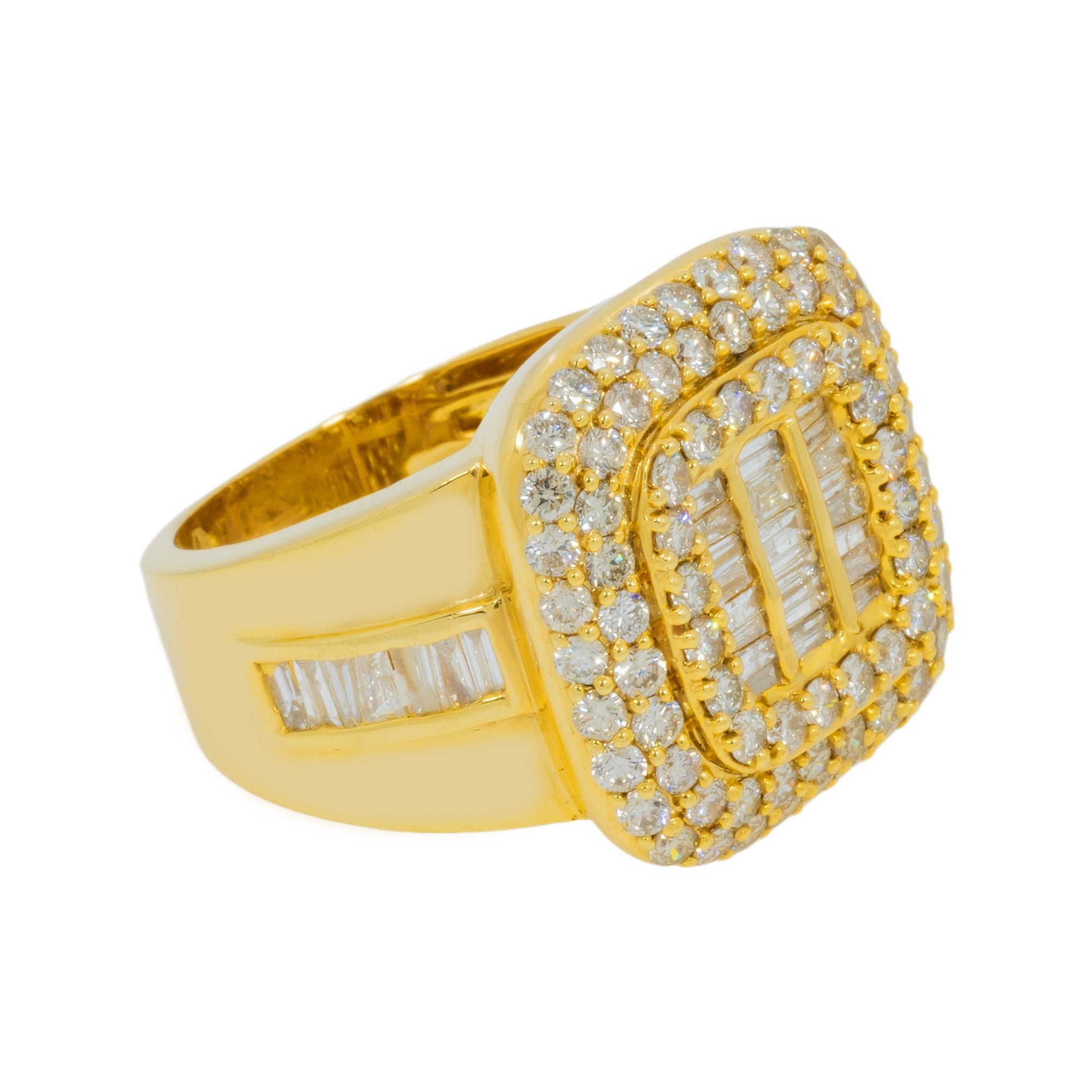 14K GOLD BAGUETTE AND ROUND DIAMOND STATEMENT RING 3.98 CT
