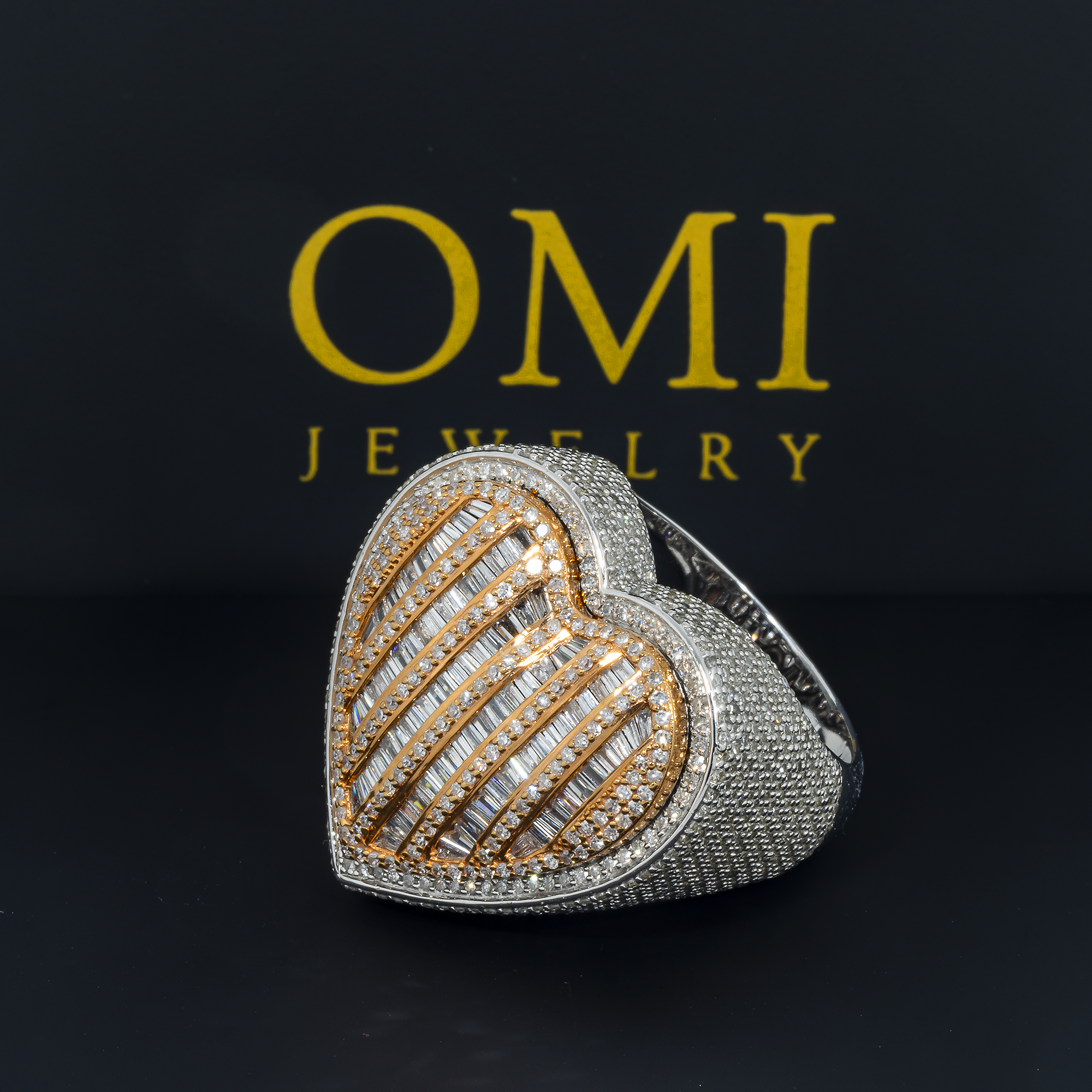 10K GOLD TWO TONE DIAMOND HEART STATEMENT RING 4.16 CT