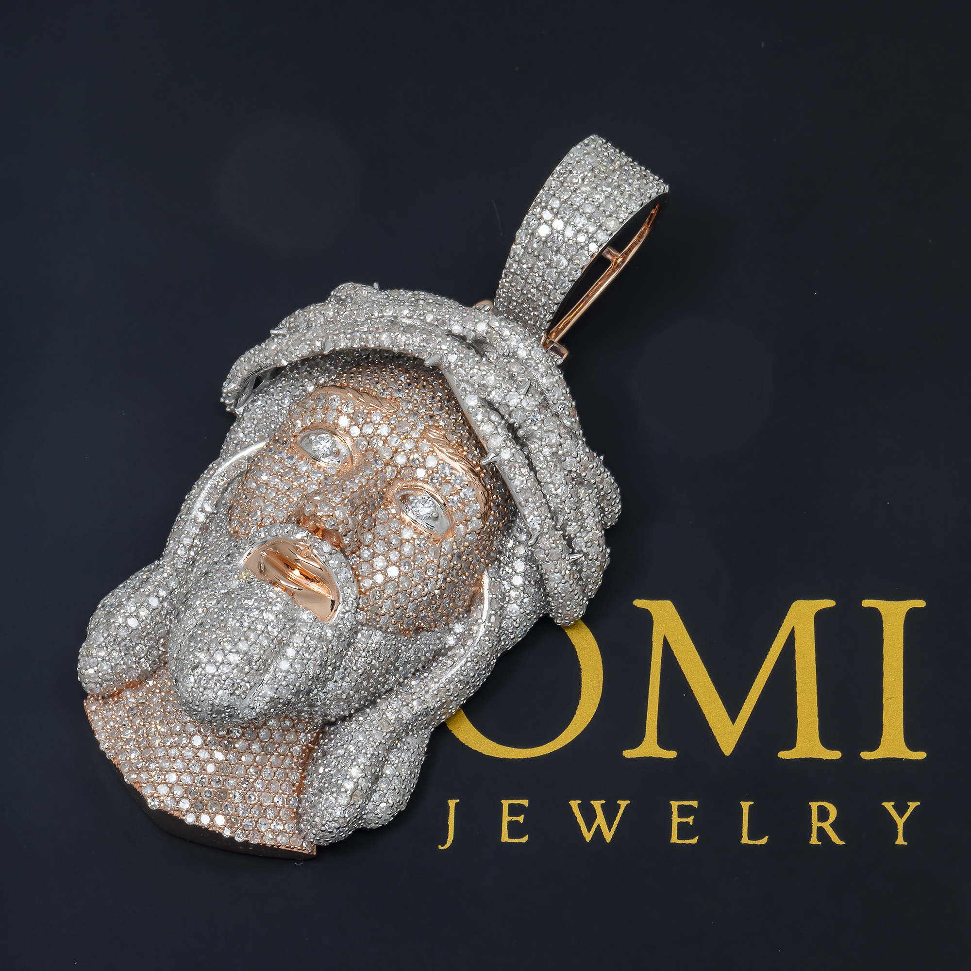 10K GOLD TWO TONE DIAMOND JESUS HEAD PENDANT 6.35 CT